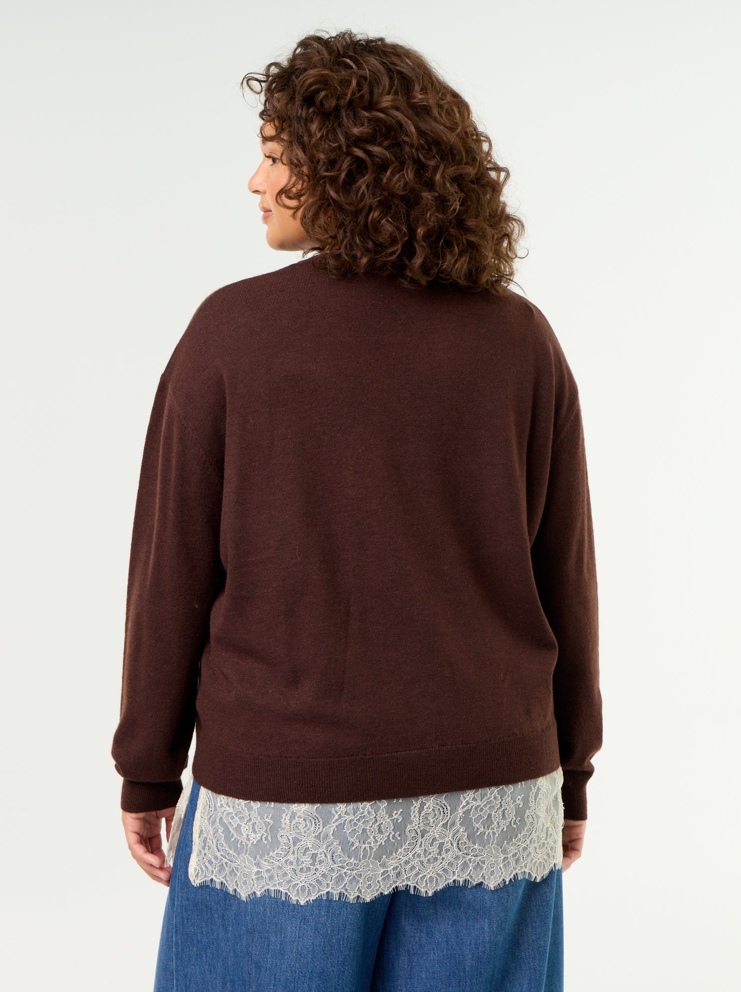Pull 2-en-1 avec laine mélangée et dentelle - Marron