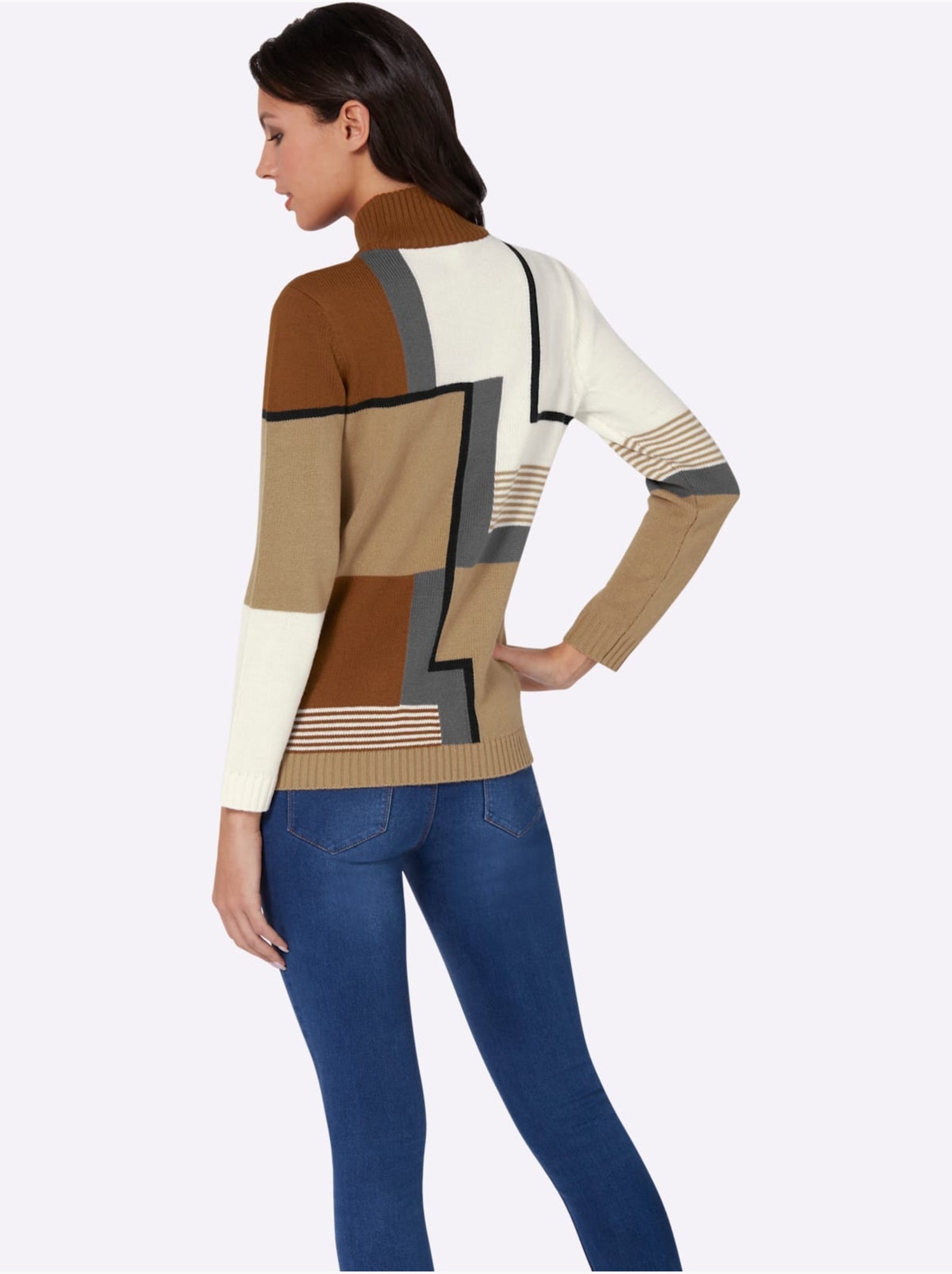 Pull à col montant en tricot avec motif graphique et bords-côtes - taille standard - moda vilona - Ecru