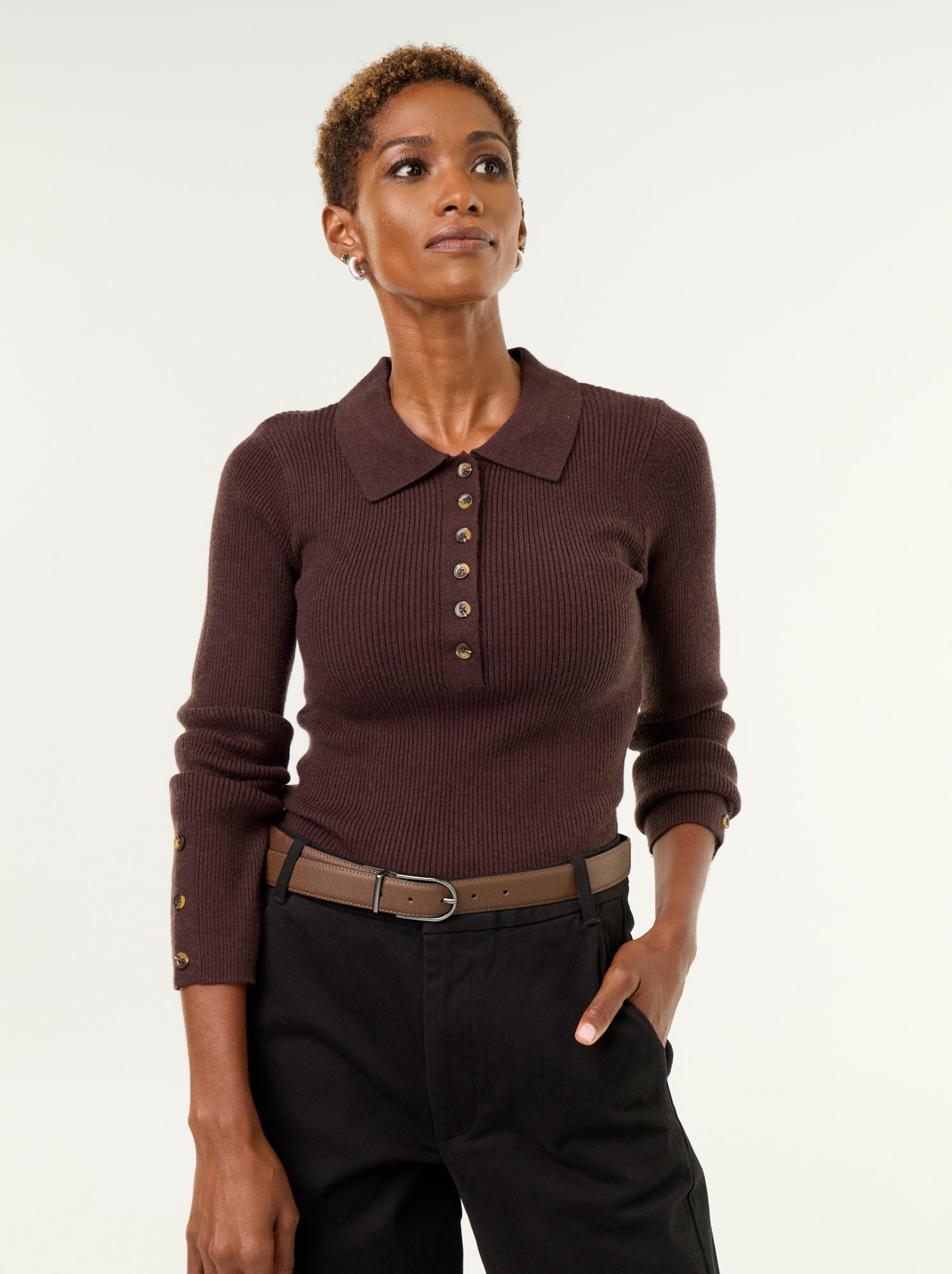 Pull à col polo - Marron (GJF45_1)