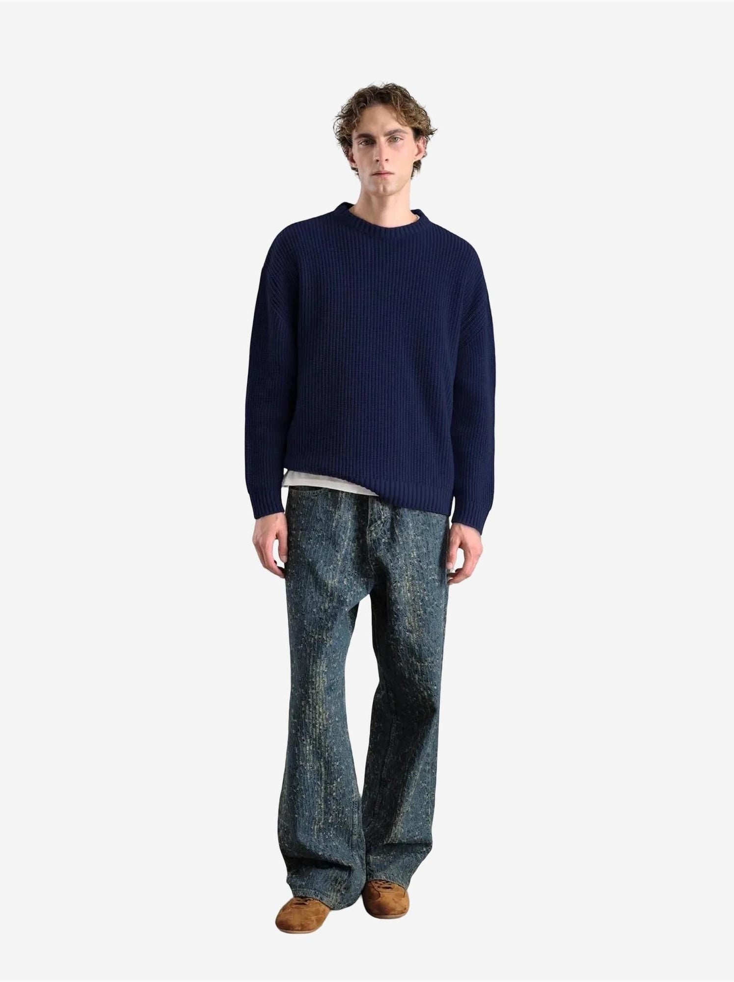 Pull à col rond côtelé pour homme giesto - Bleu marine