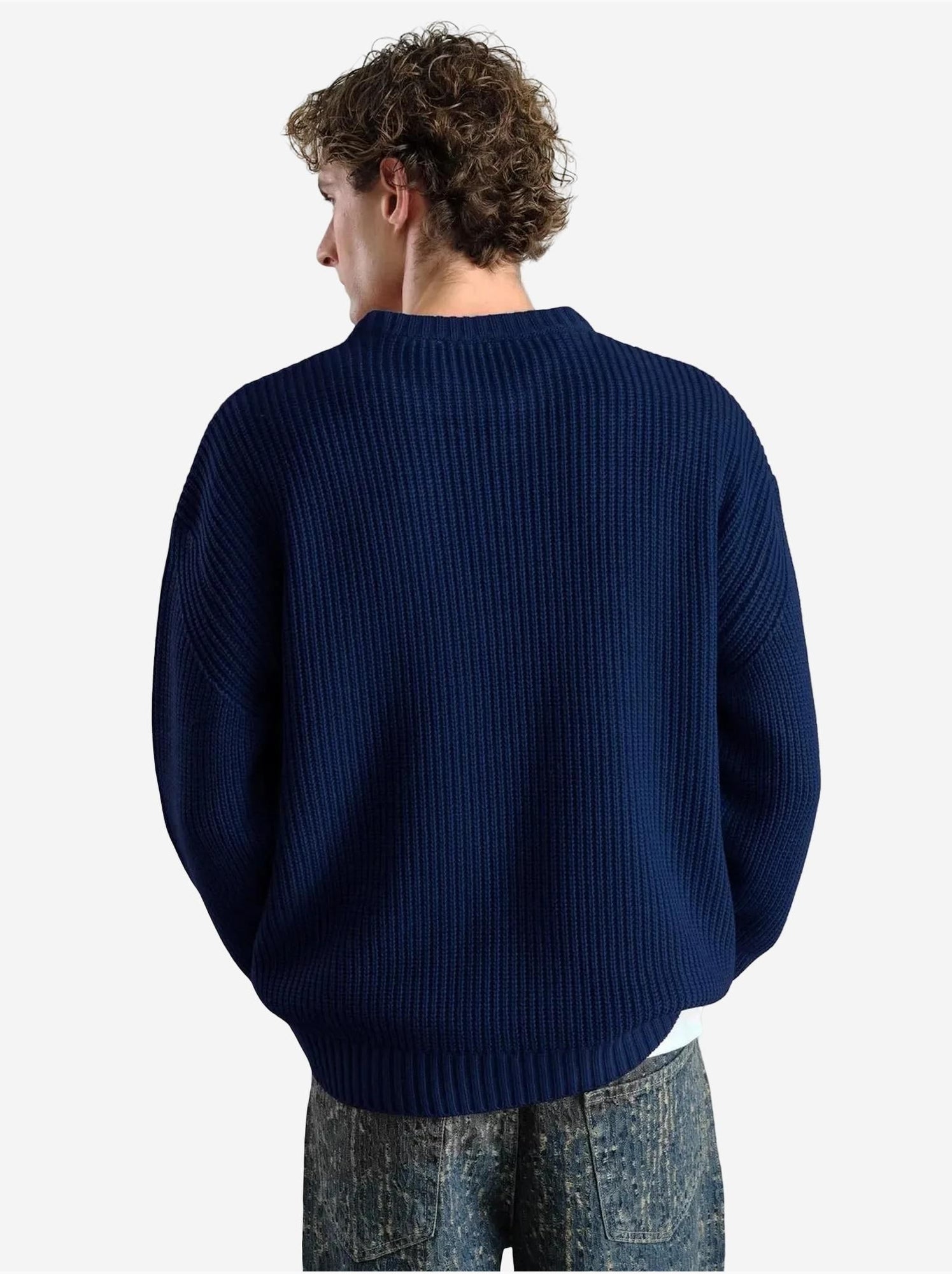 Pull à col rond côtelé pour homme giesto - Bleu marine