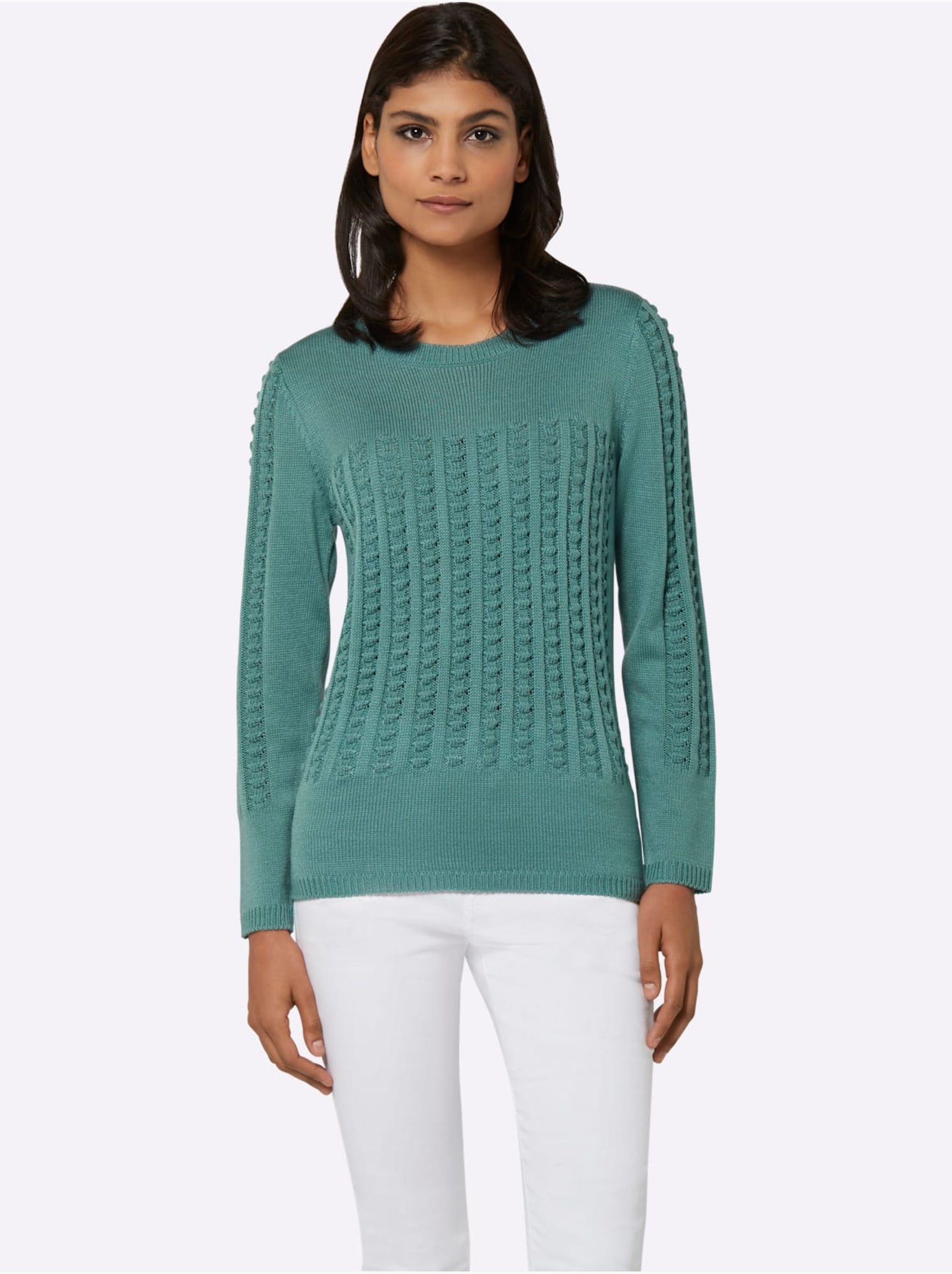 Pull à manches longues avec motif tricoté en 3d - taille standard - moda vilona - Vert Sauge