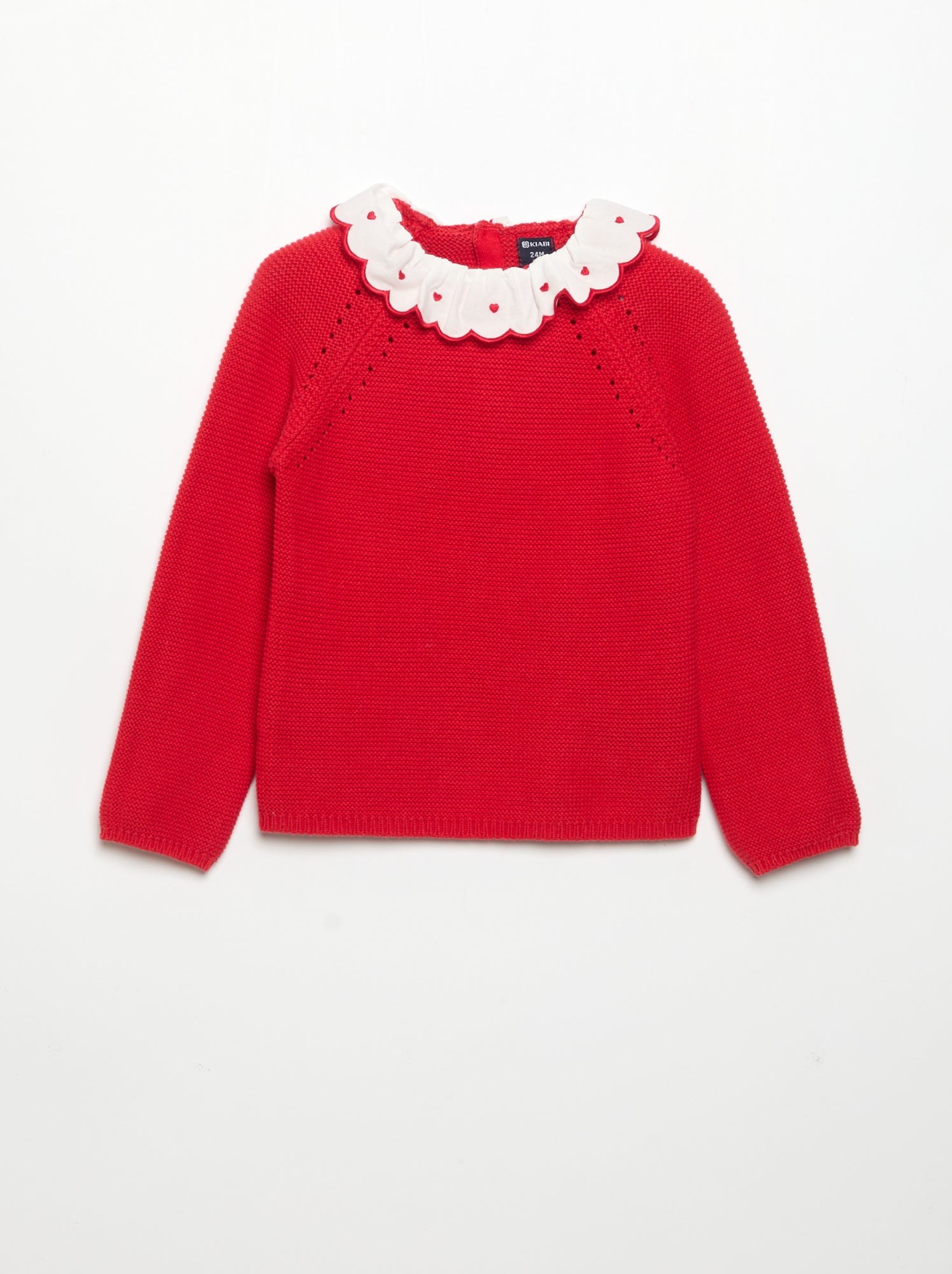 Pull à manches longues et col fantaisie - Rouge