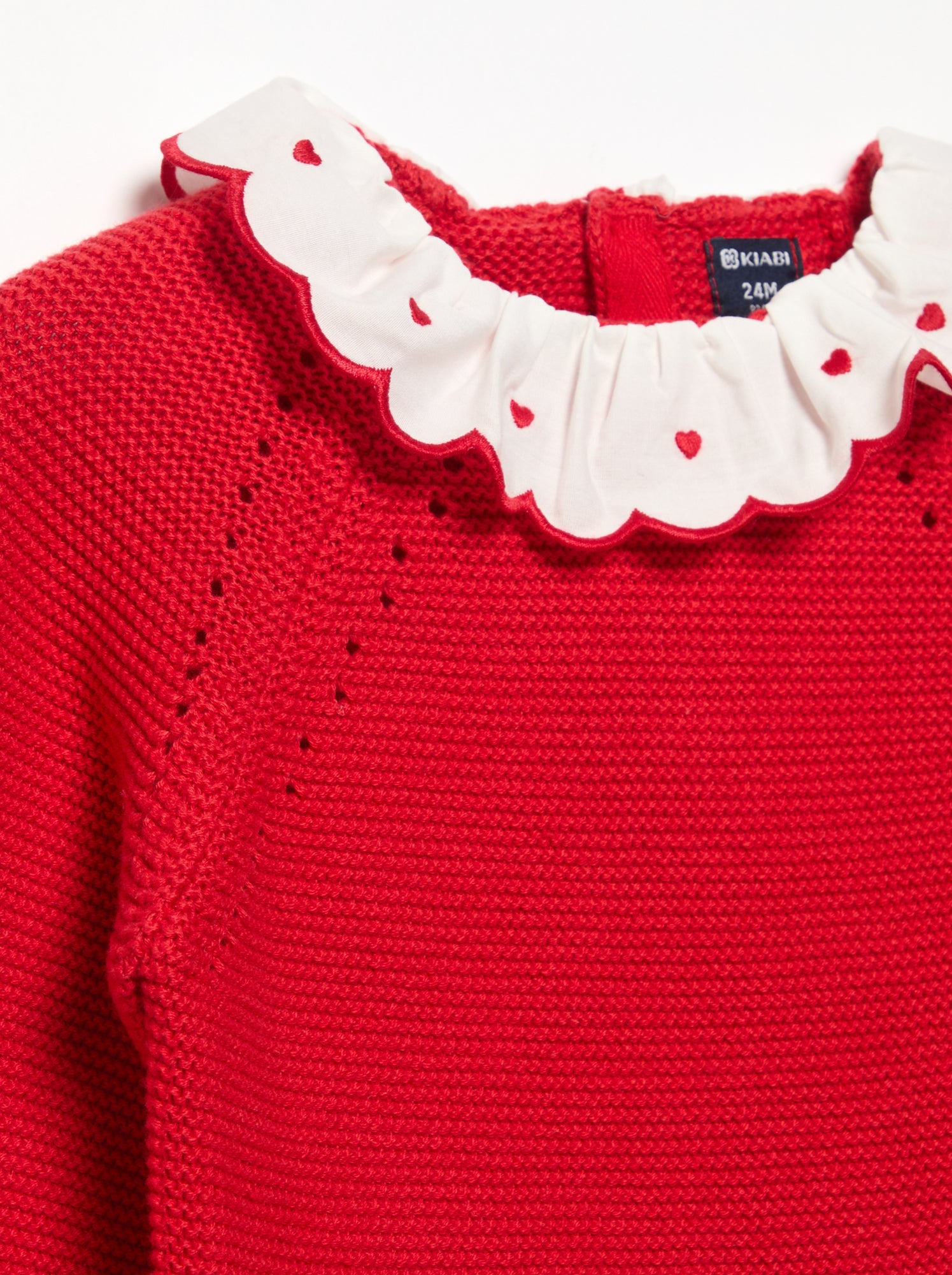 Pull à manches longues et col fantaisie - Rouge