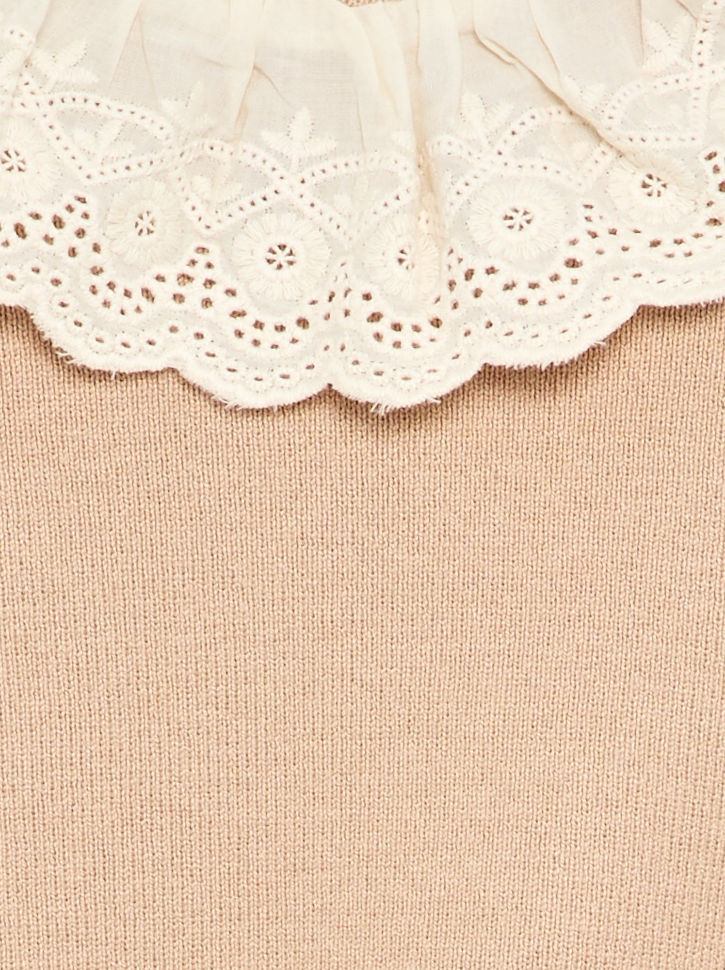 Pull avec col fantaisie en broderie anglaise - Beige