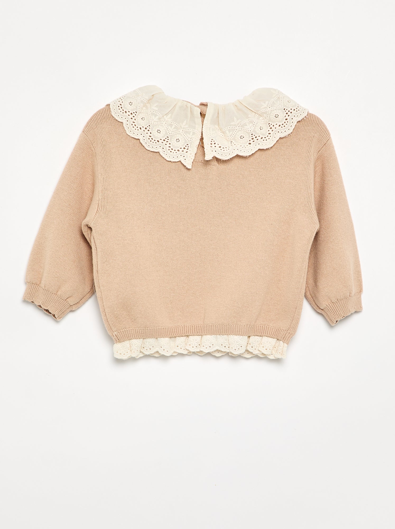 Pull avec col fantaisie en broderie anglaise - Beige
