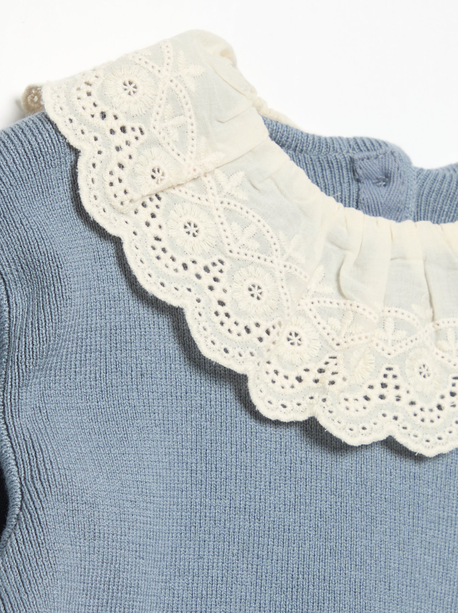 Pull avec col fantaisie en broderie anglaise - Bleu