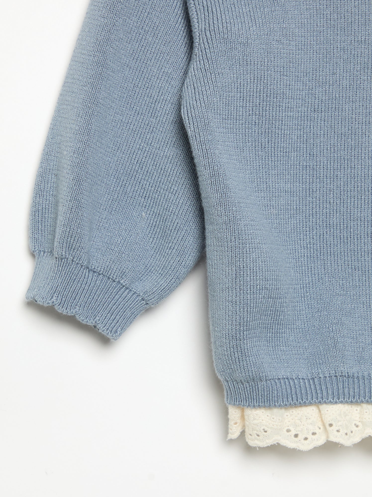 Pull avec col fantaisie en broderie anglaise - Bleu