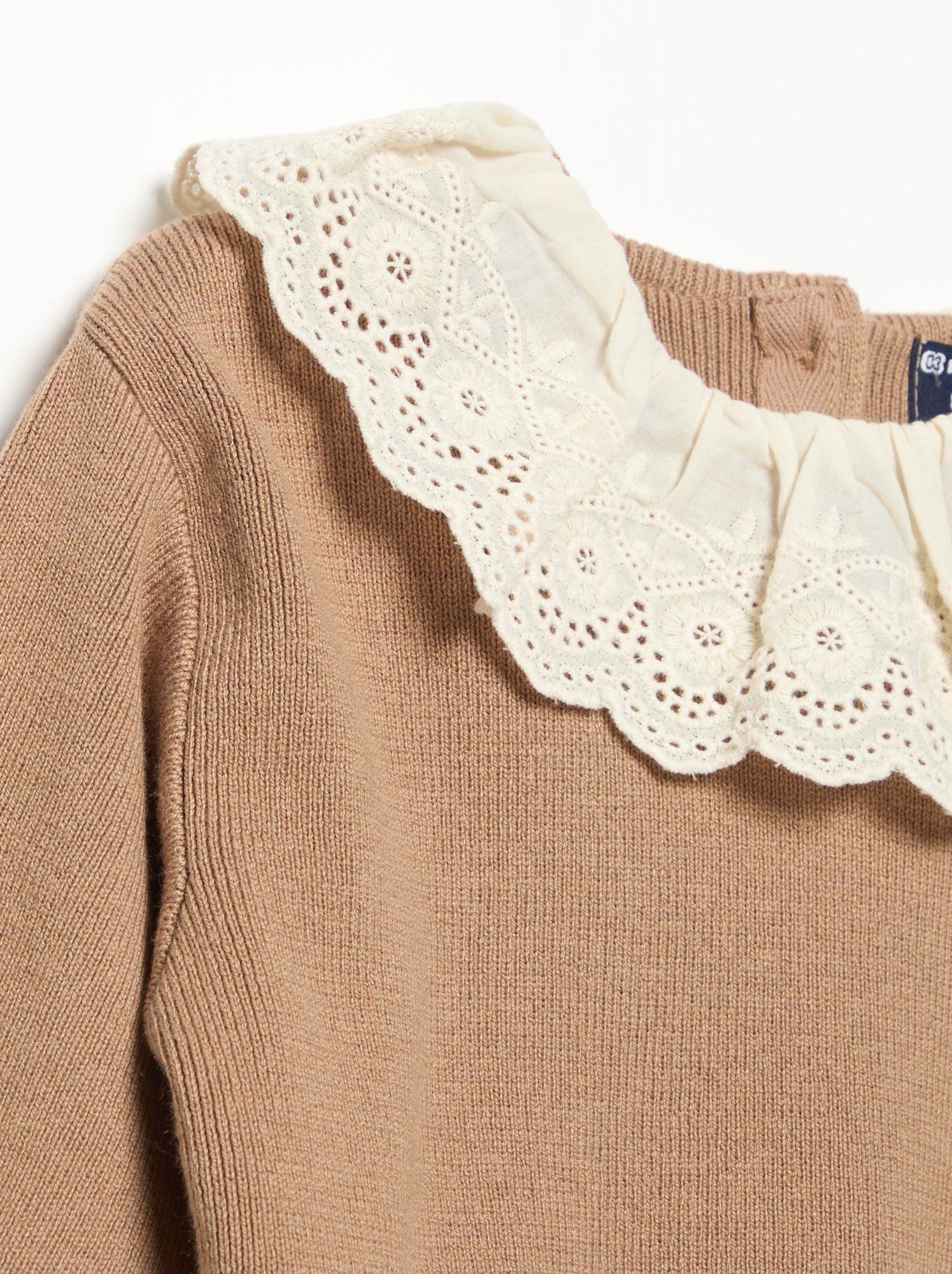 Pull avec col fantaisie en broderie anglaise - Marron