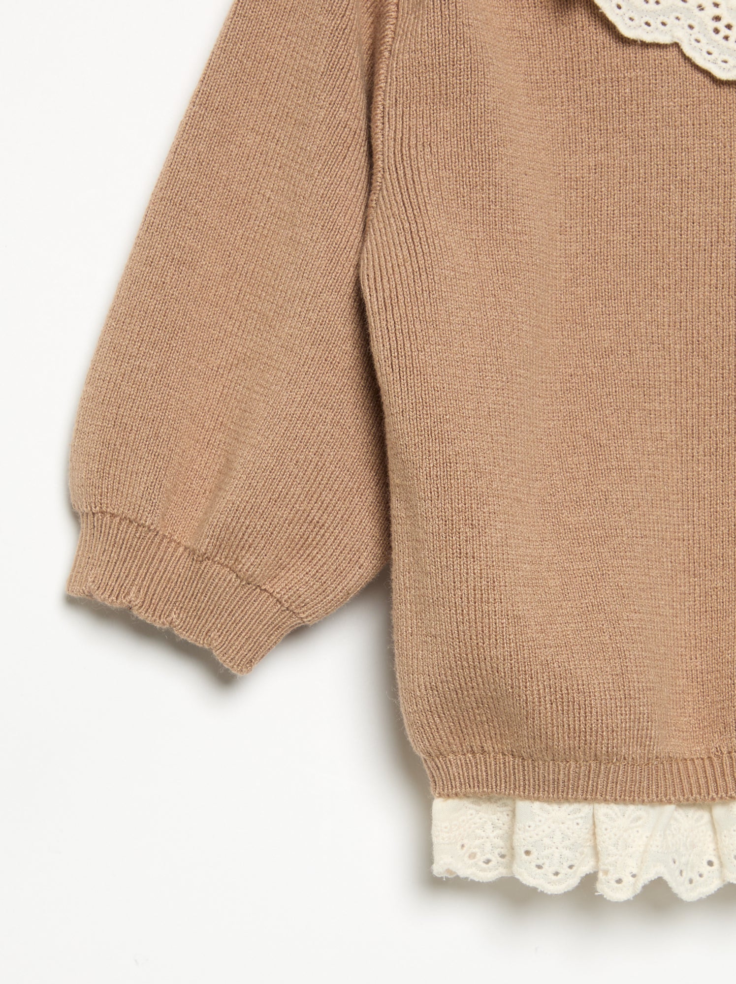 Pull avec col fantaisie en broderie anglaise - Marron