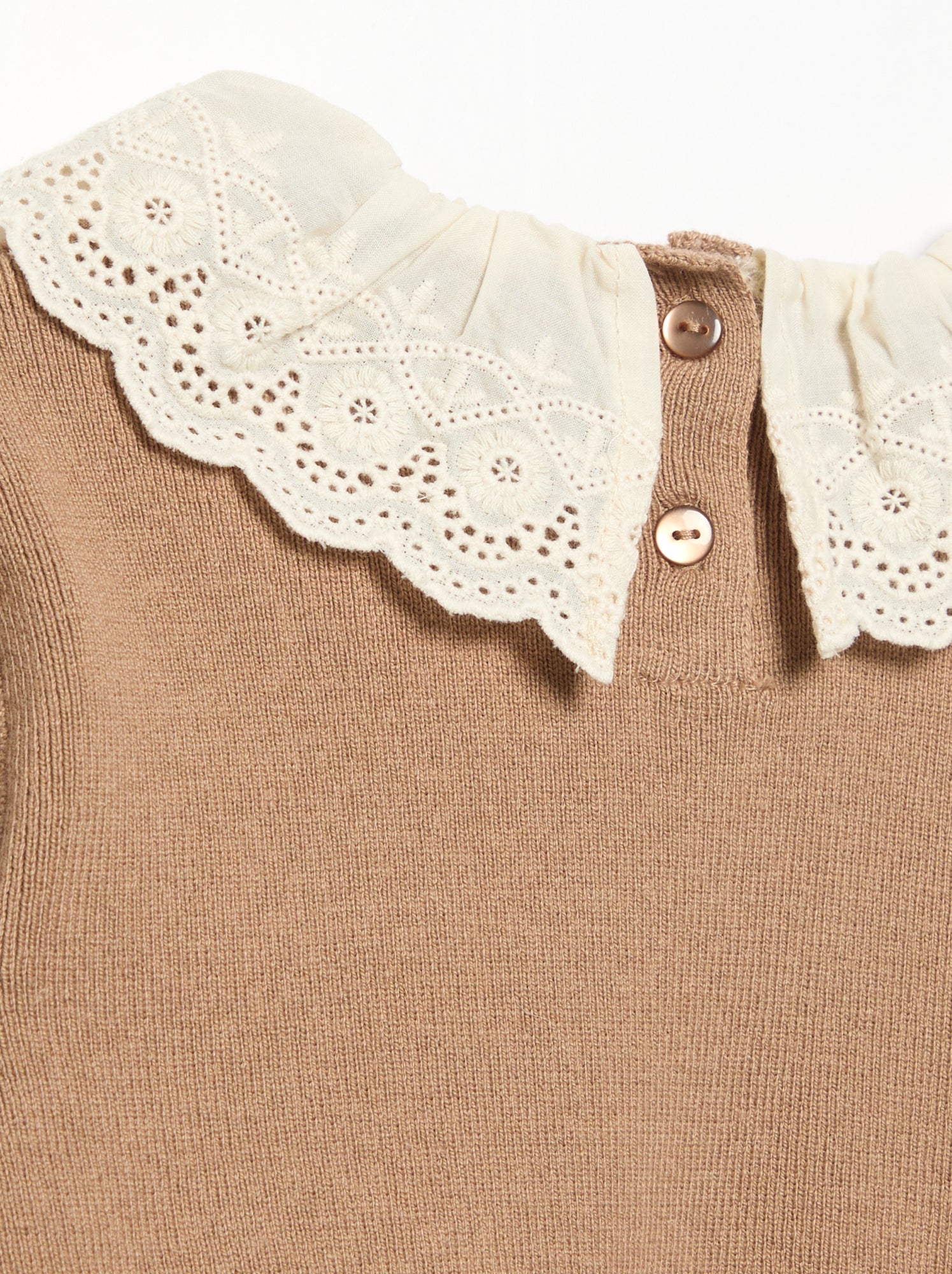 Pull avec col fantaisie en broderie anglaise - Marron