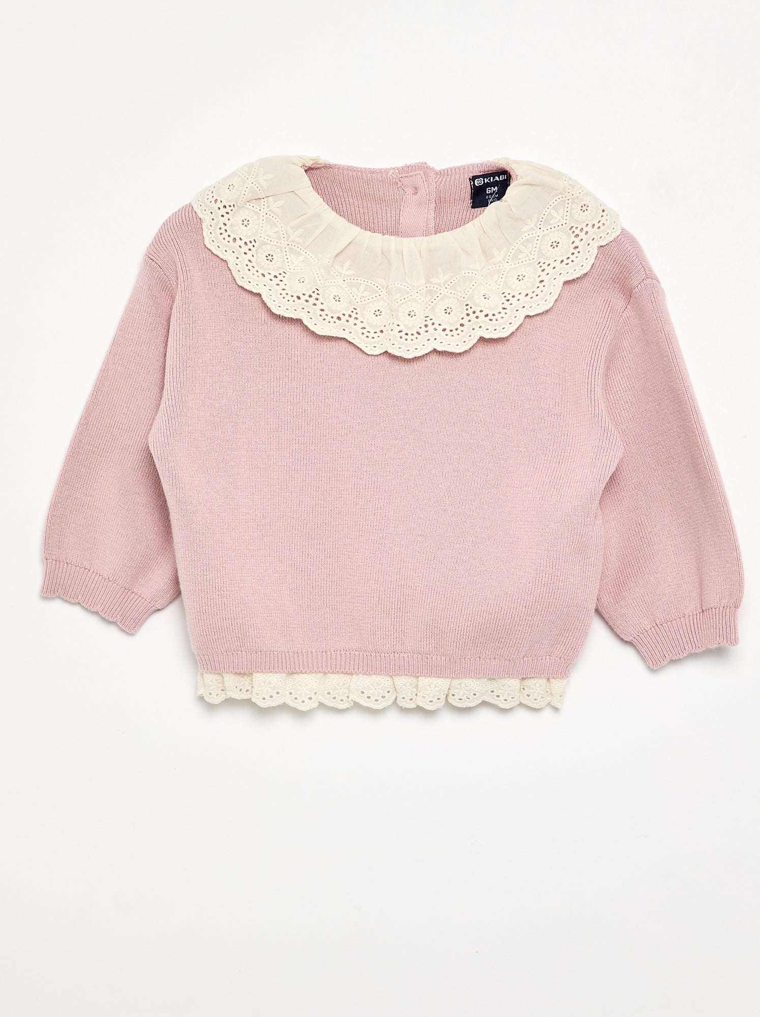 Pull avec col fantaisie en broderie anglaise - Violet