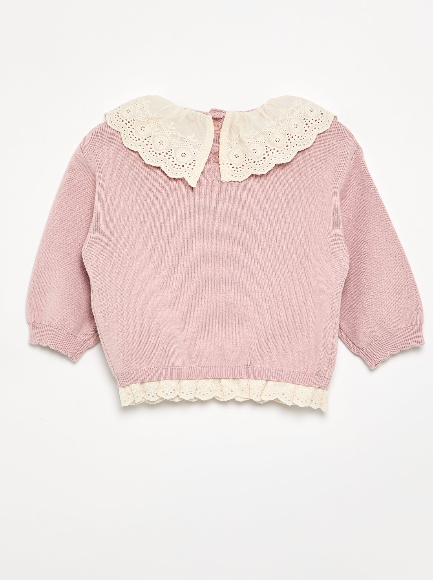 Pull avec col fantaisie en broderie anglaise - Violet
