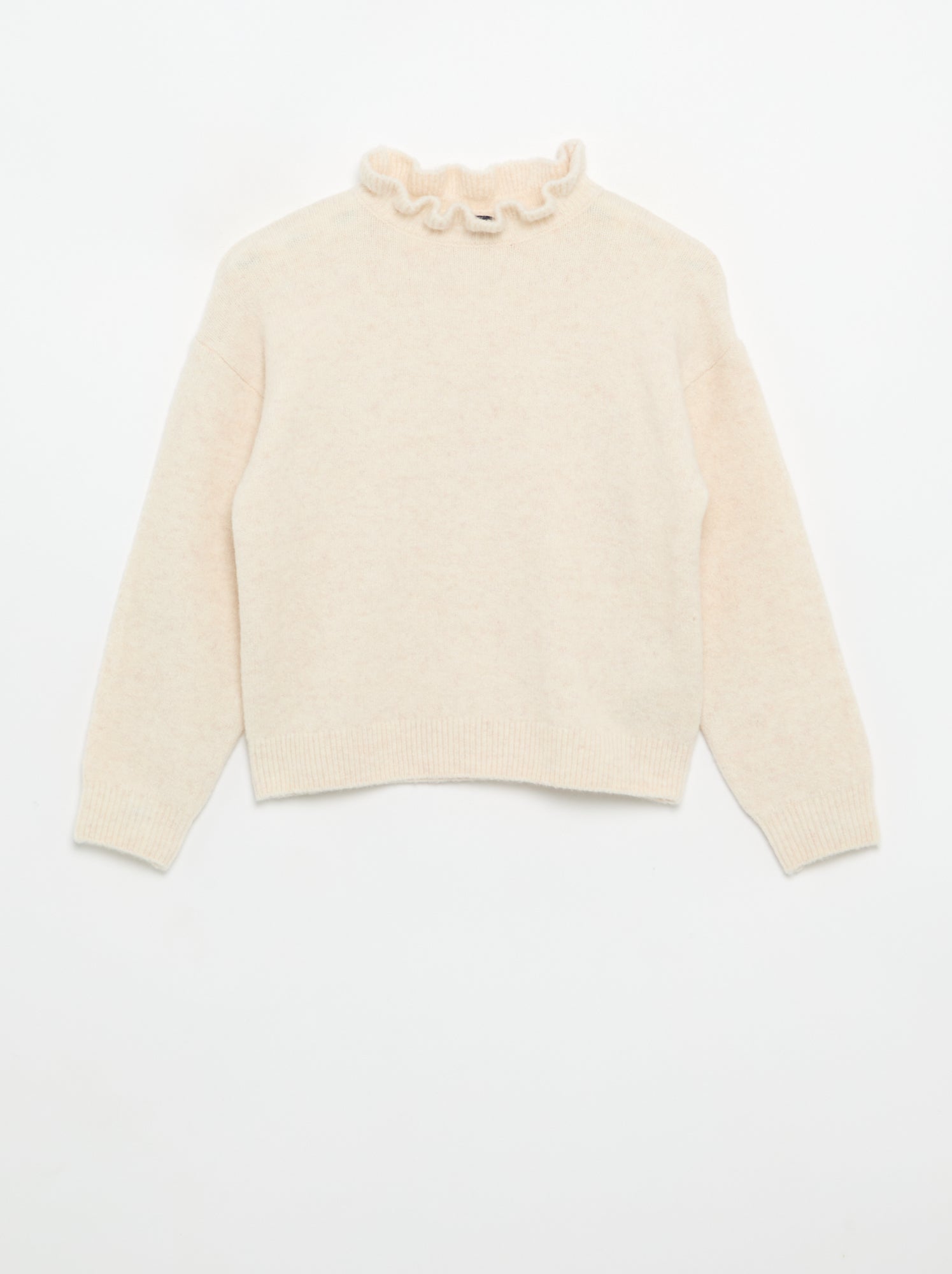 Pull avec col montant ondulé - Ecru