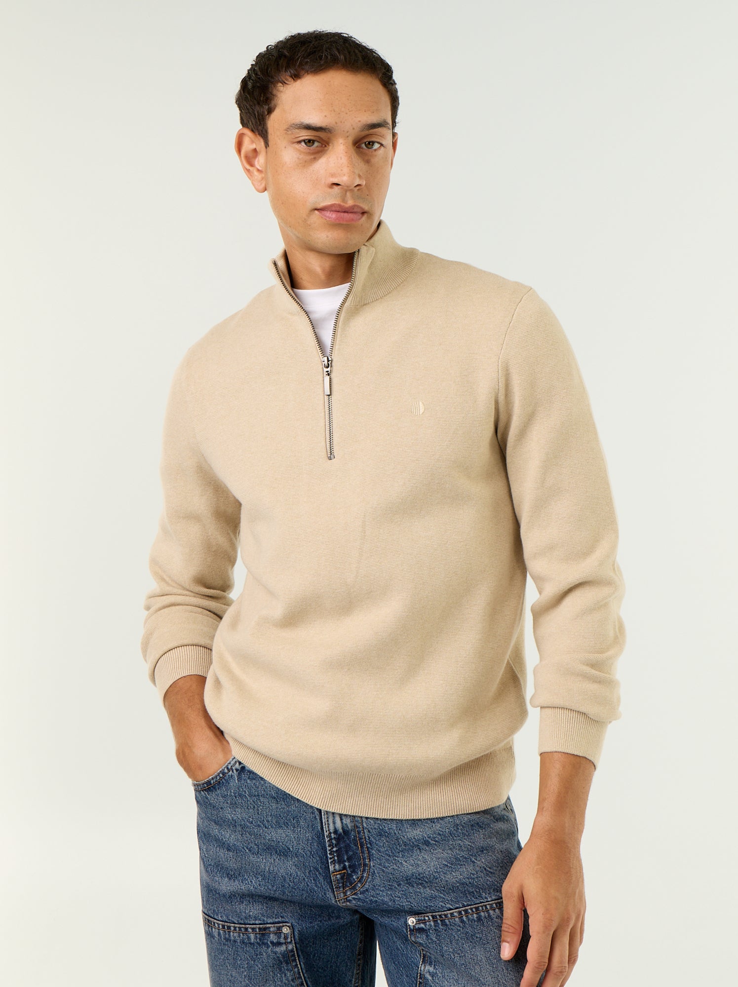 Pull avec col montant zippé - Beige