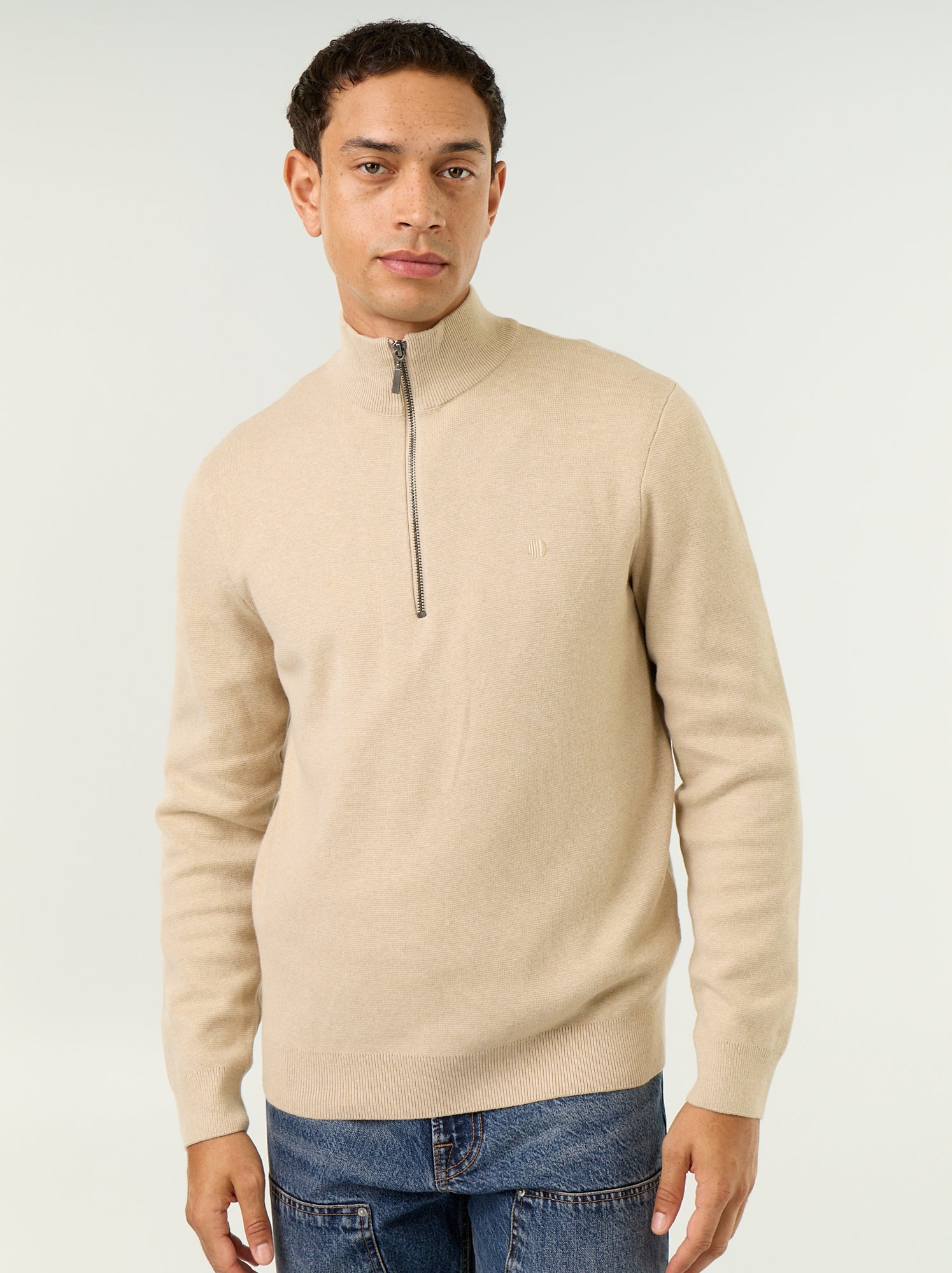 Pull avec col montant zippé - Beige