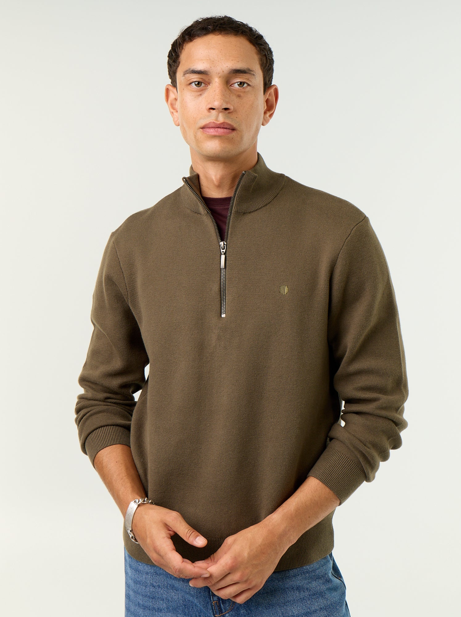 Pull avec col montant zippé - Kaki