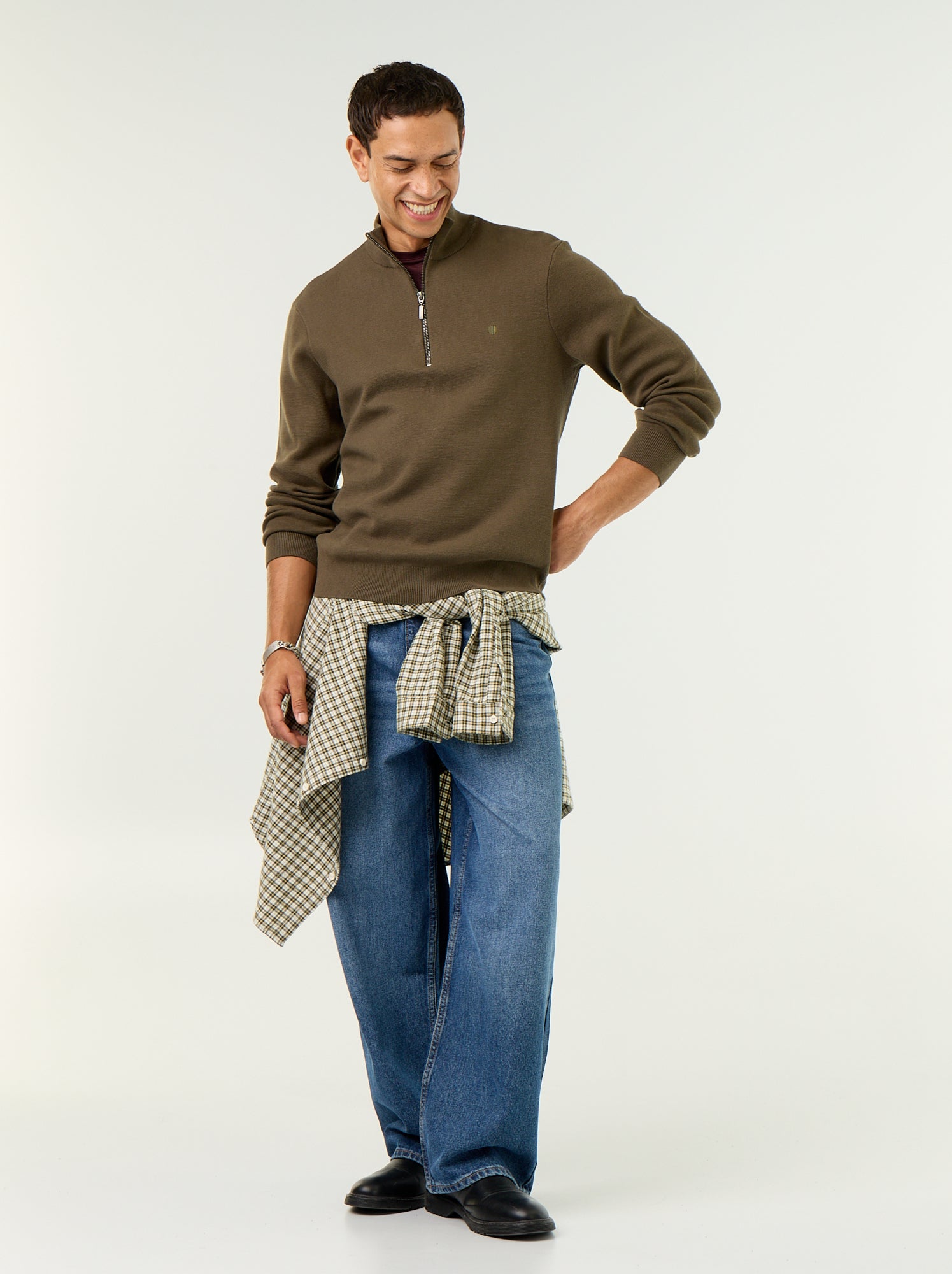 Pull avec col montant zippé - Kaki