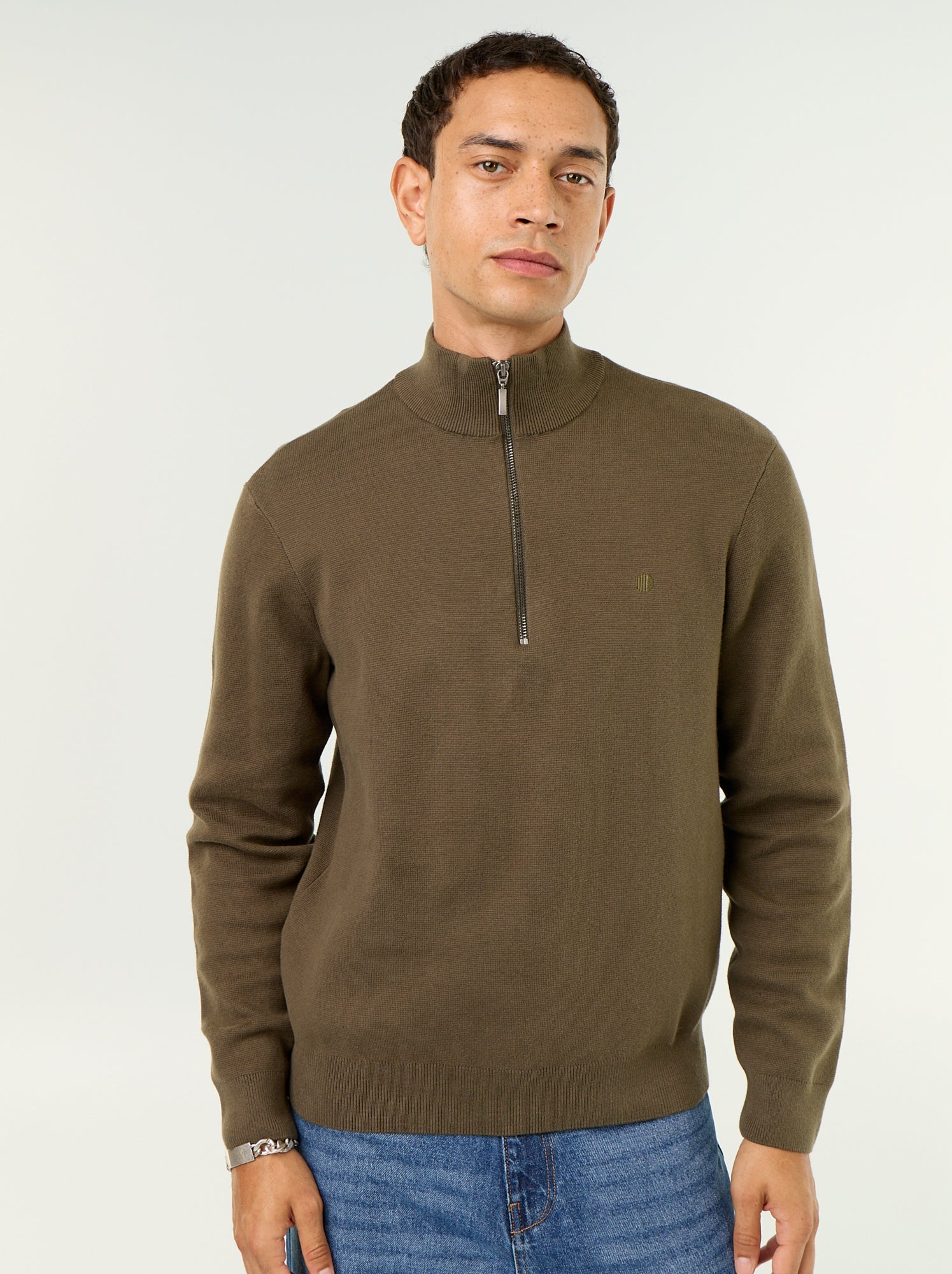 Pull avec col montant zippé - Kaki