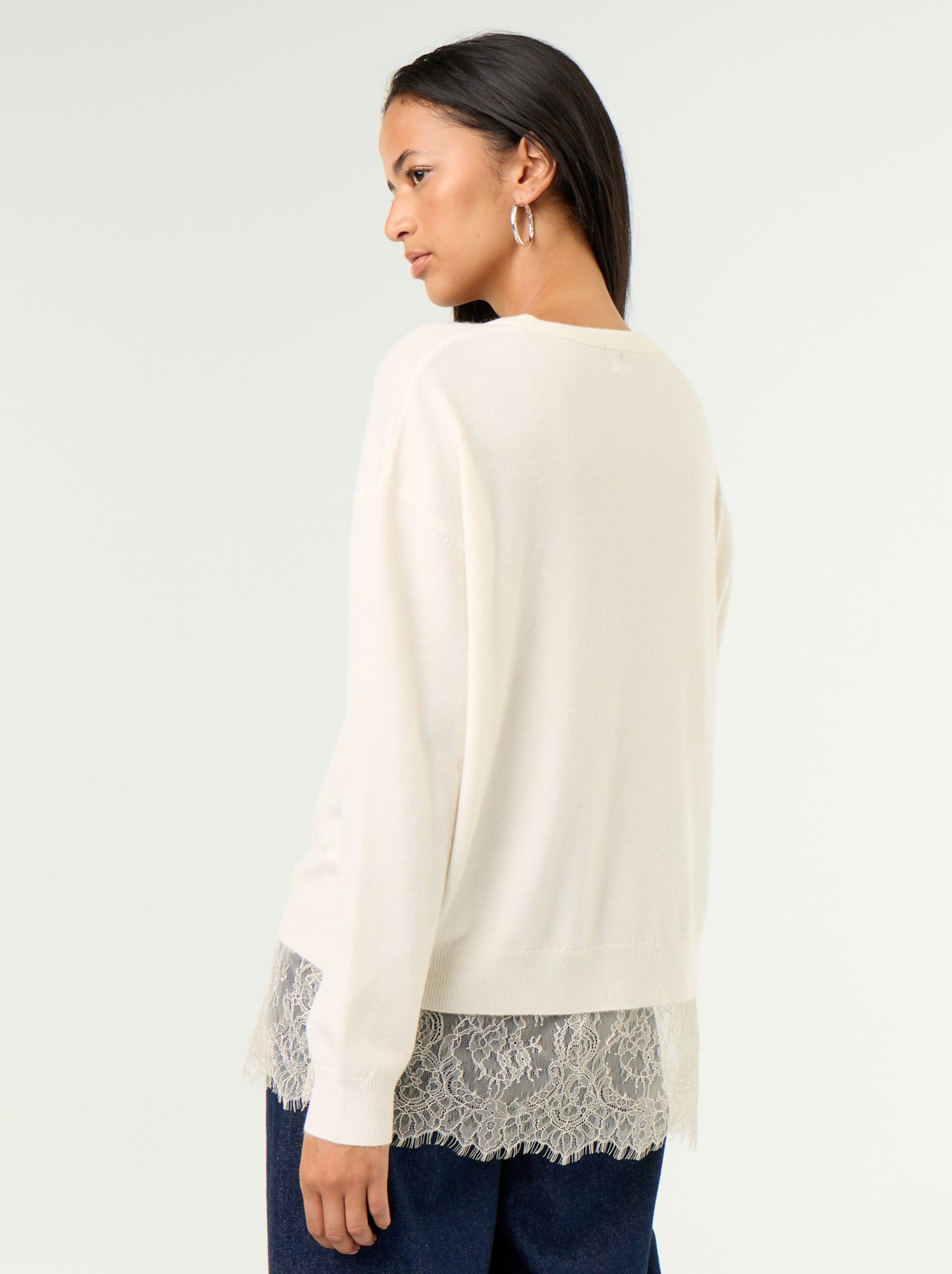 Pull avec empiècement en dentelle - Blanc