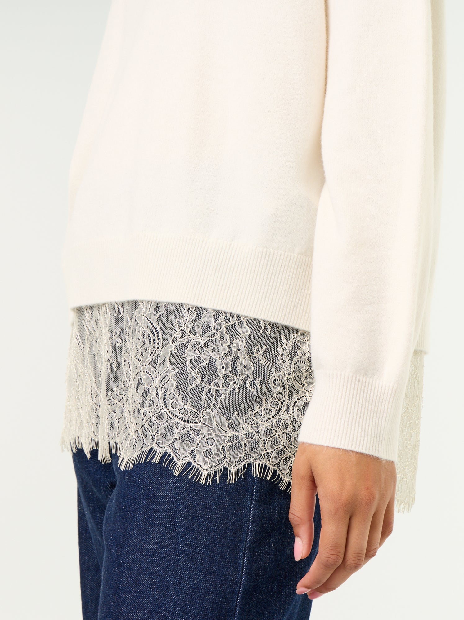 Pull avec empiècement en dentelle - Blanc