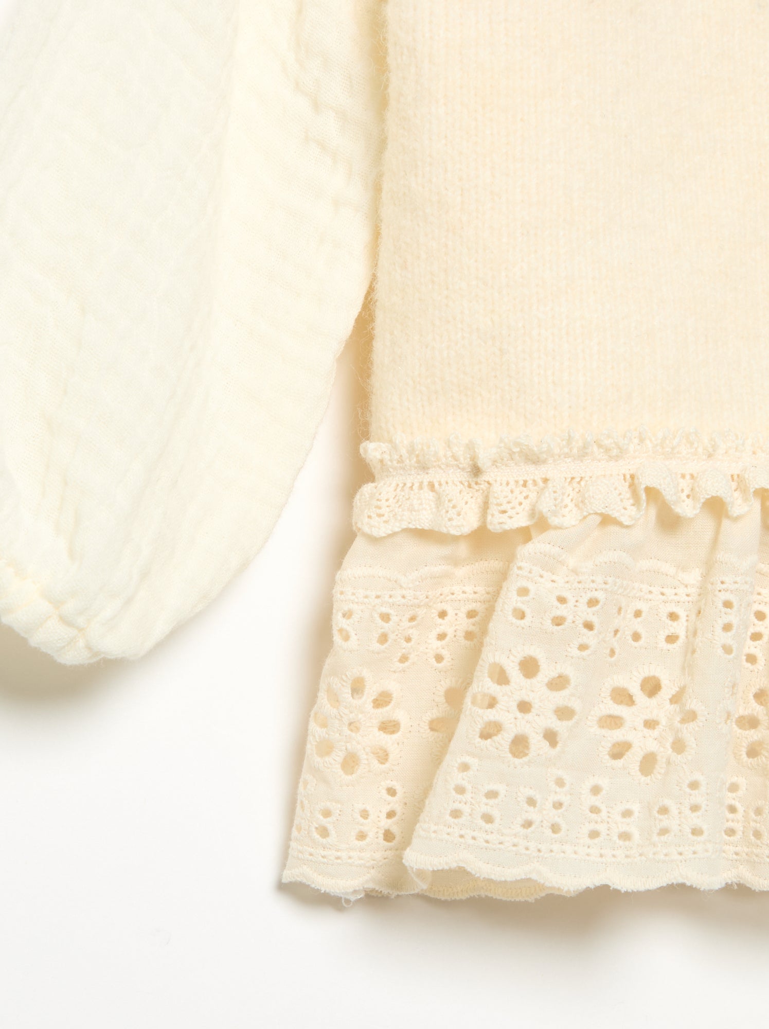 Pull avec manches en voile de coton et base brodée - Blanc