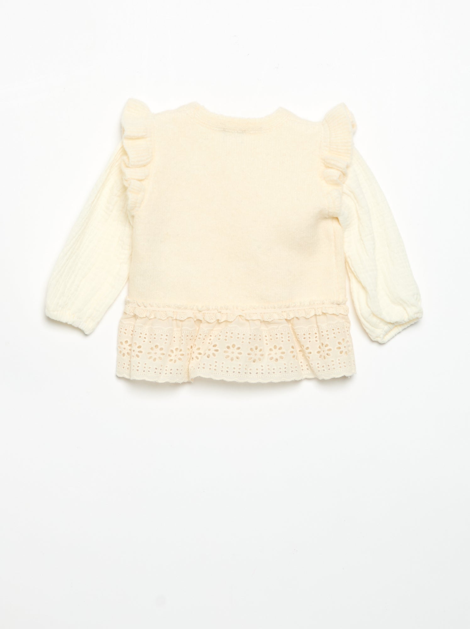 Pull avec manches en voile de coton et base brodée - Blanc