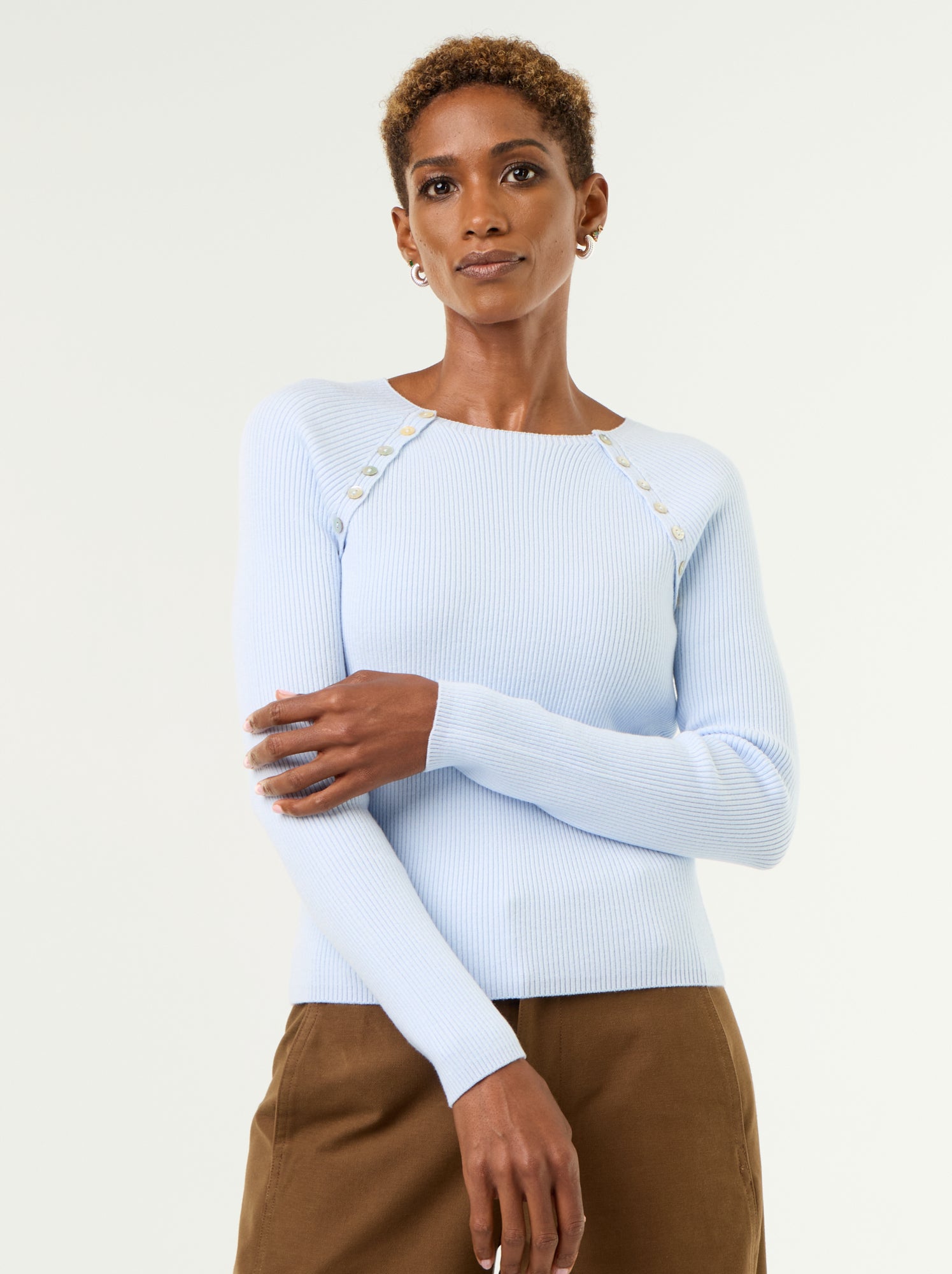 Pull avec manches raglan boutonnées - Bleu