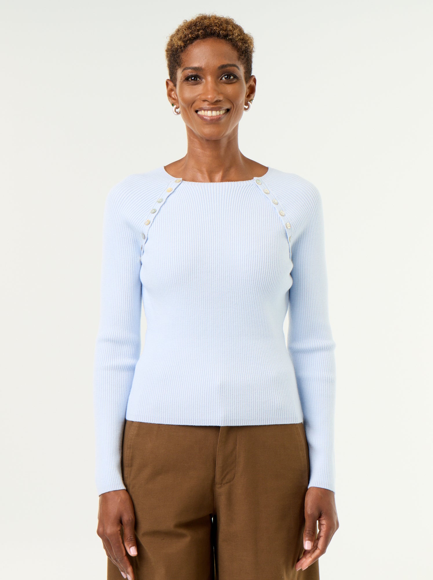 Pull avec manches raglan boutonnées - Bleu