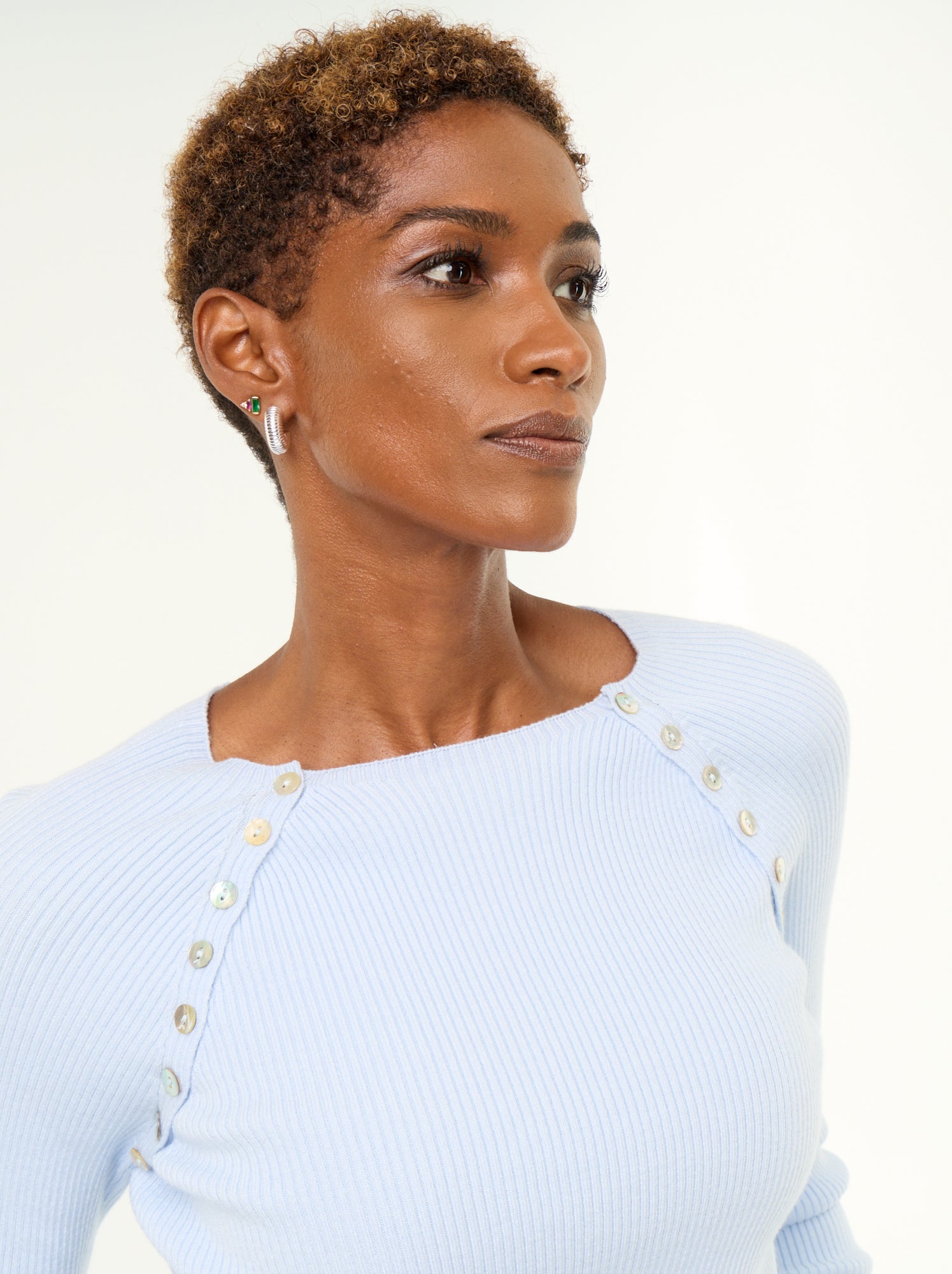Pull avec manches raglan boutonnées - Bleu