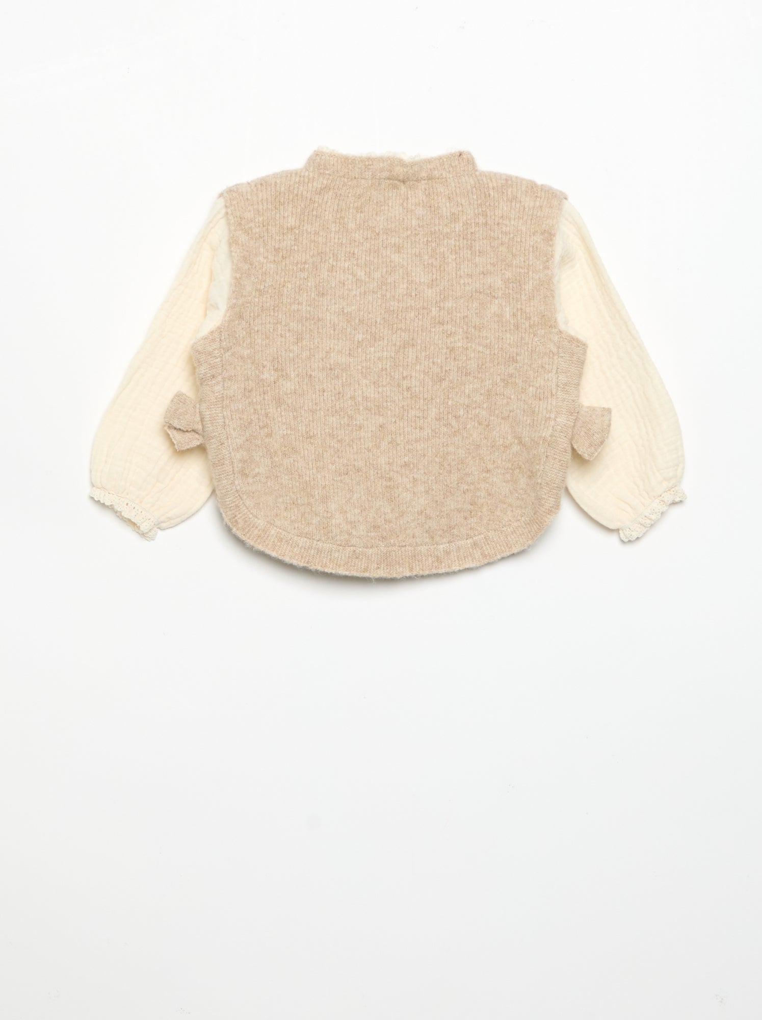 Pull avec nœuds et manches en voile de coton - Beige