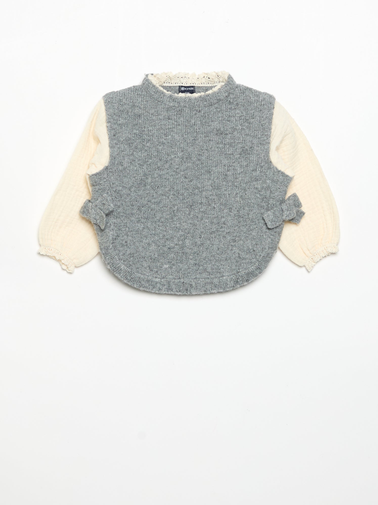Pull avec nœuds et manches en voile de coton - Gris