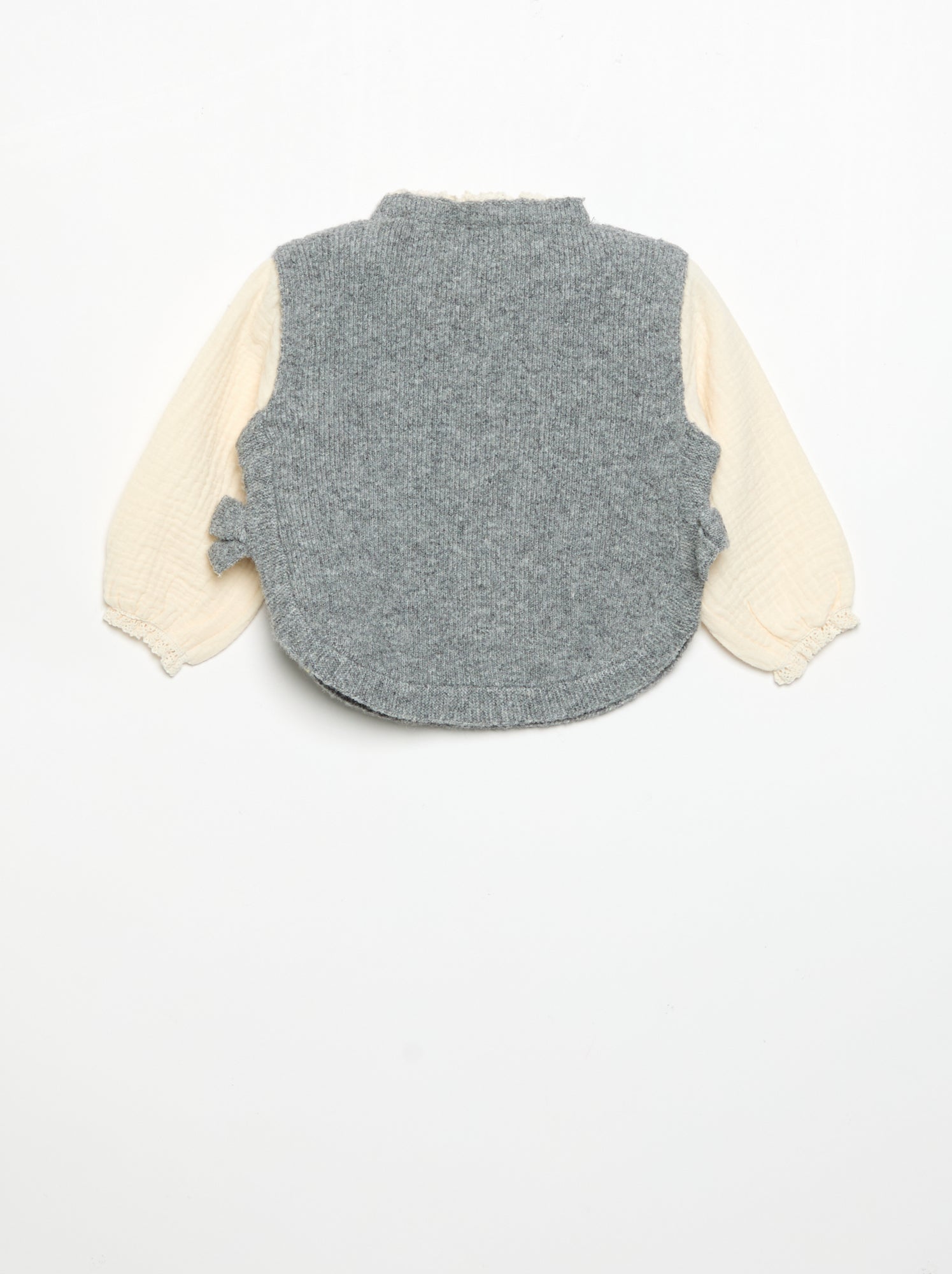 Pull avec nœuds et manches en voile de coton - Gris