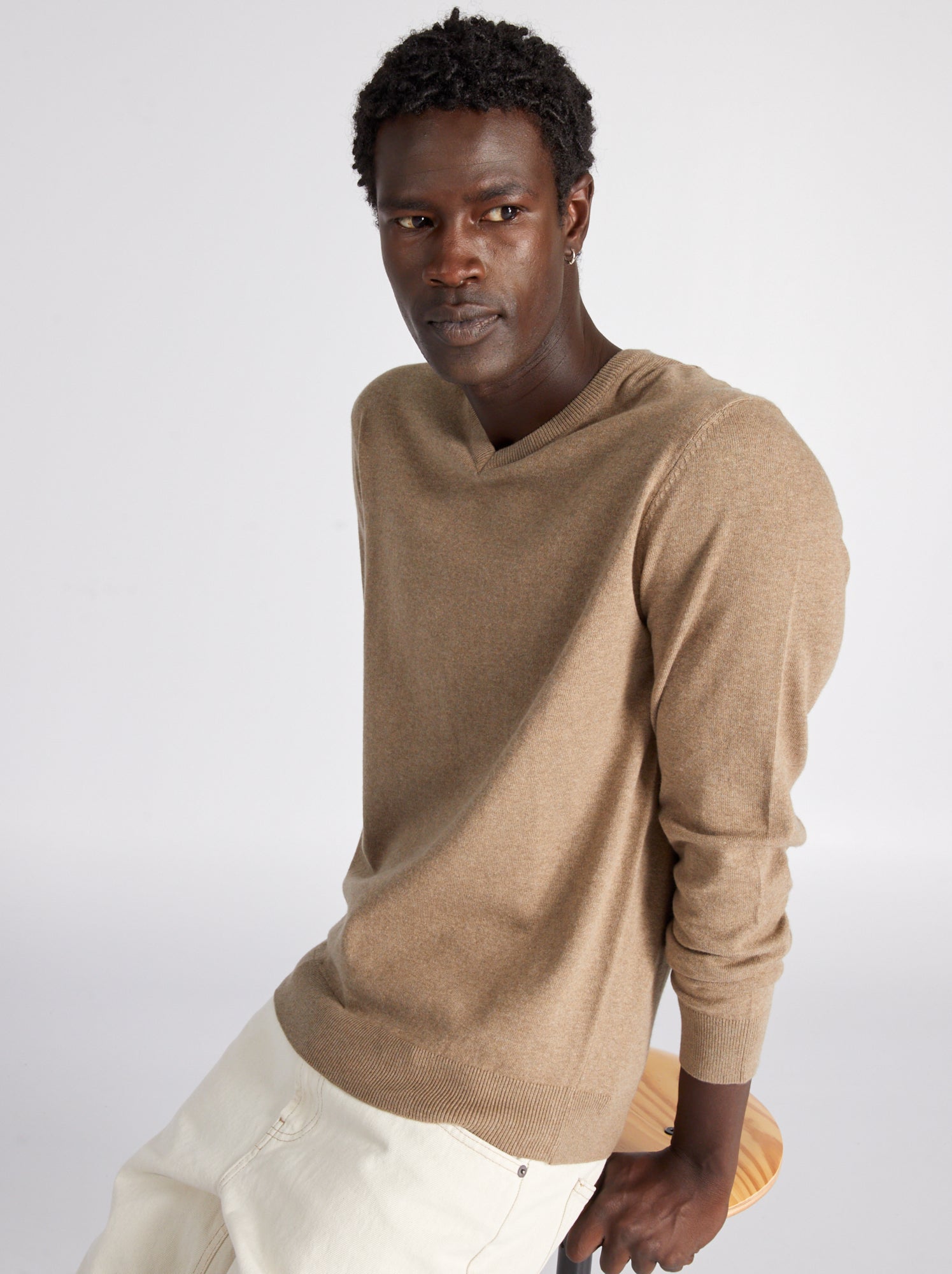 Pull basique en maille unie - Beige chiné