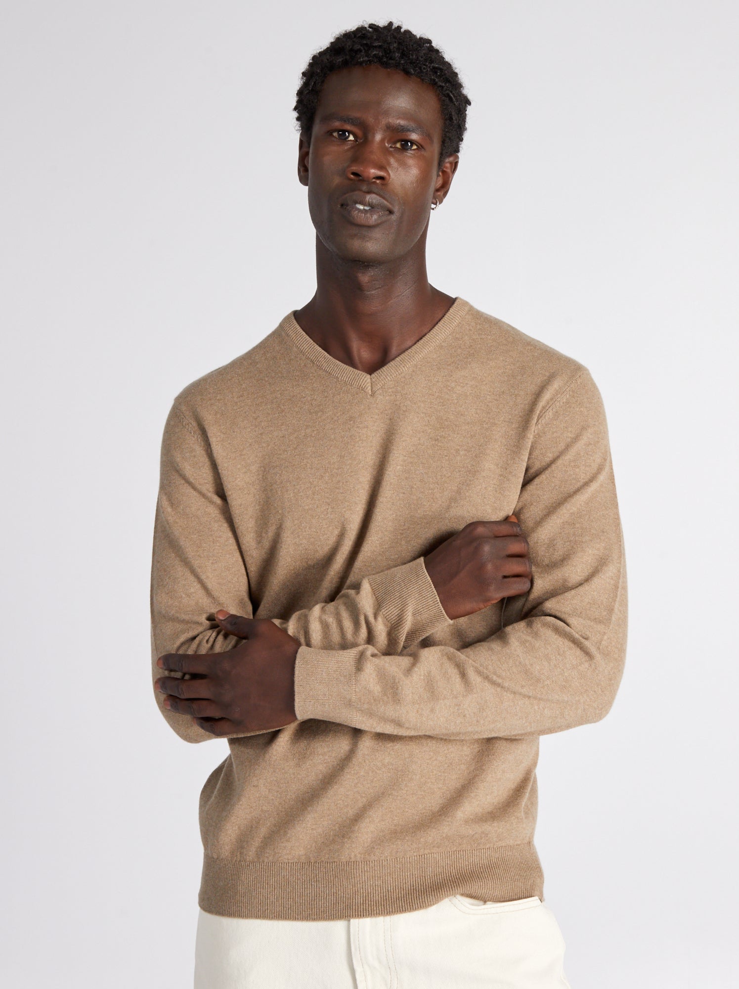 Pull basique en maille unie - Beige chiné
