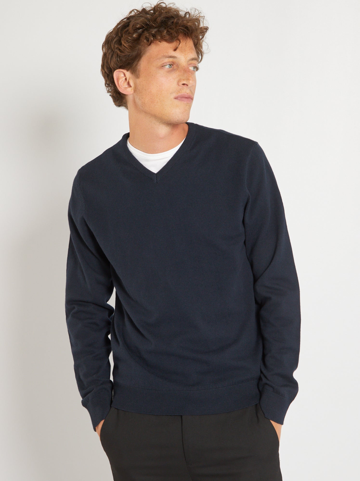 Pull basique en maille unie - Bleu marine