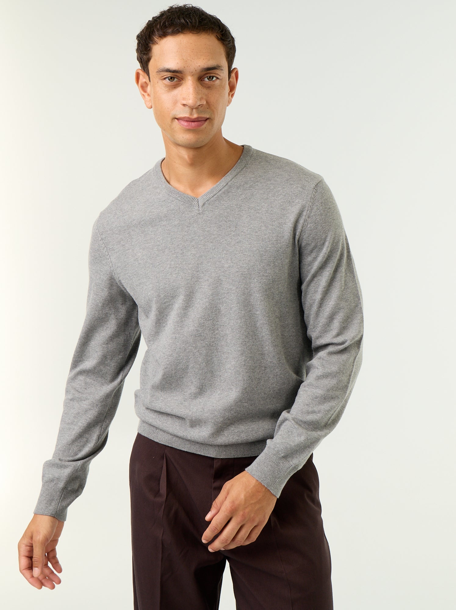 Pull basique en maille unie - Gris