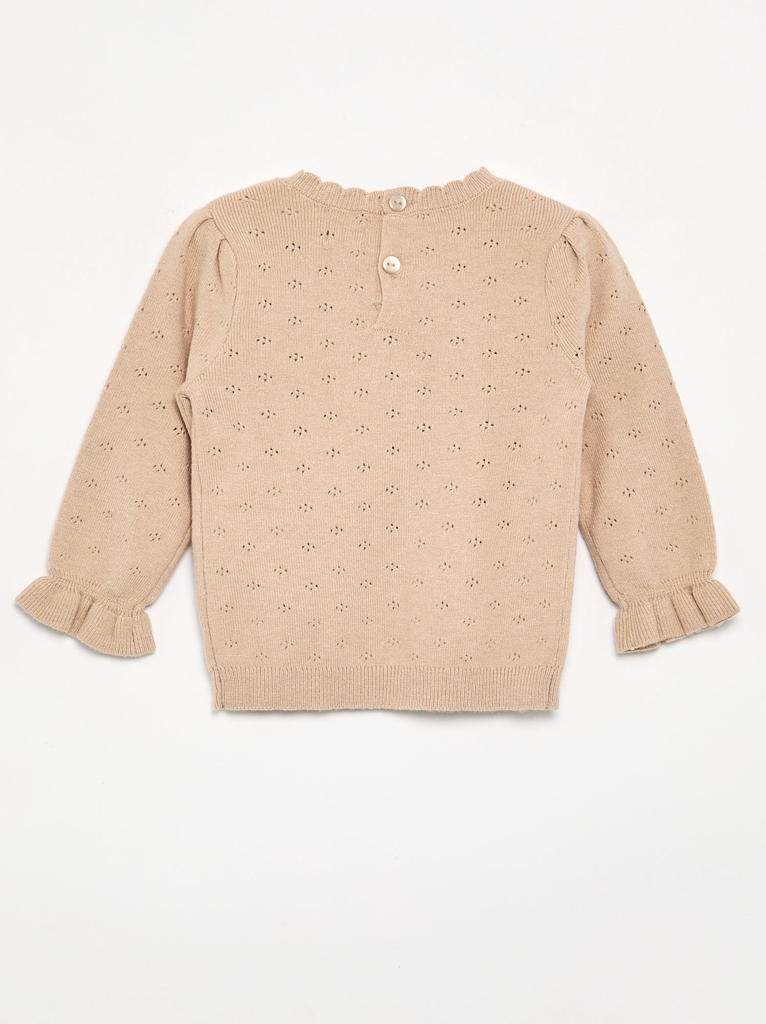 Pull brodé en maille pointelle - Beige