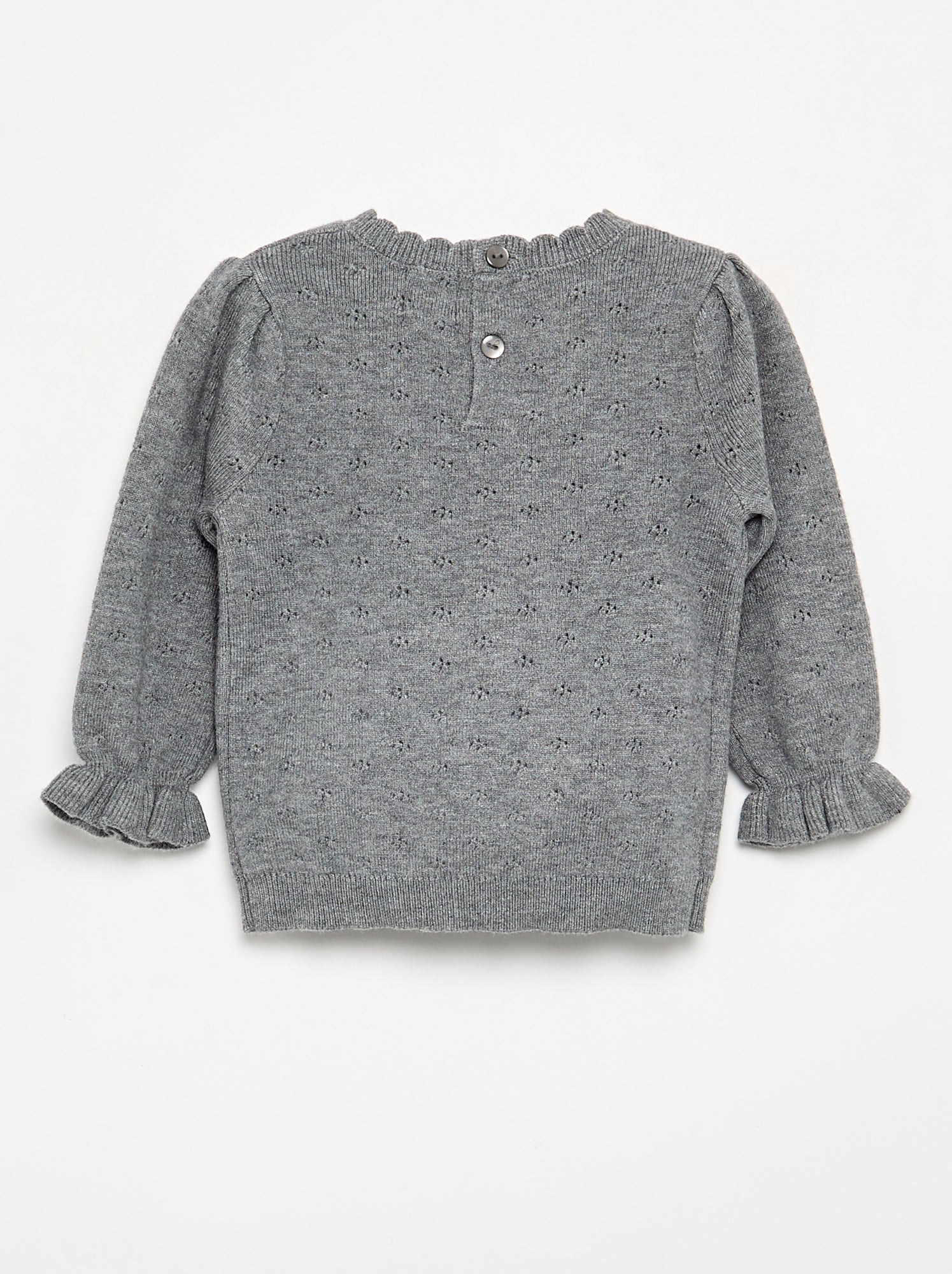 Pull brodé en maille pointelle - Gris