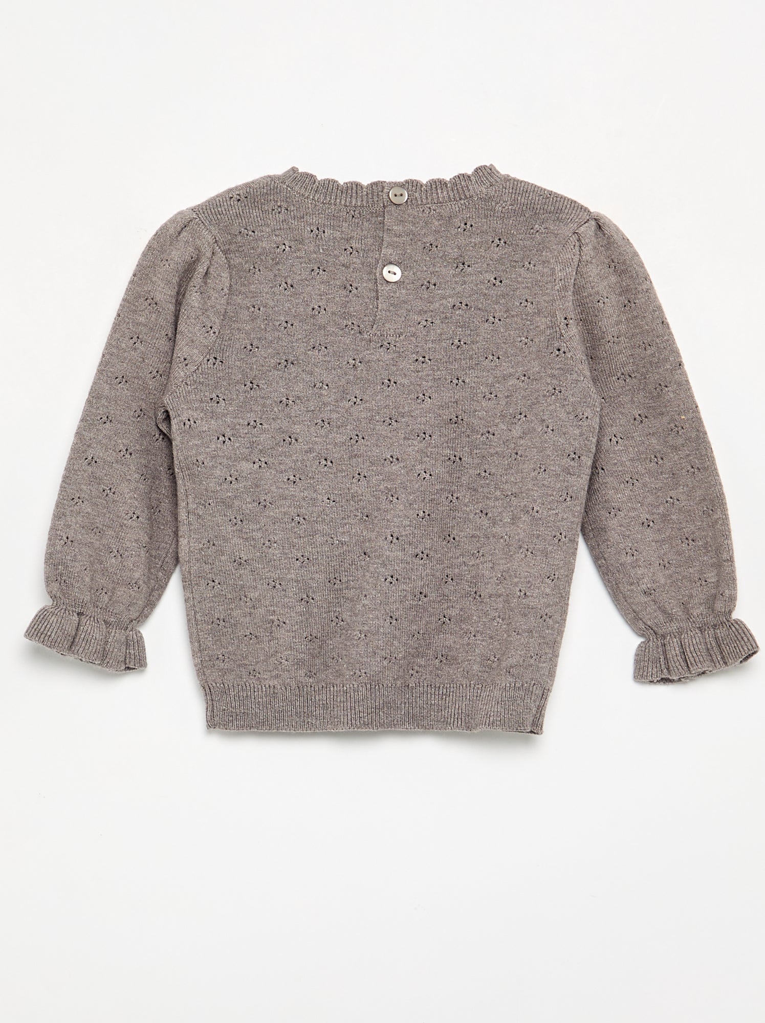 Pull brodé en maille pointelle - Marron