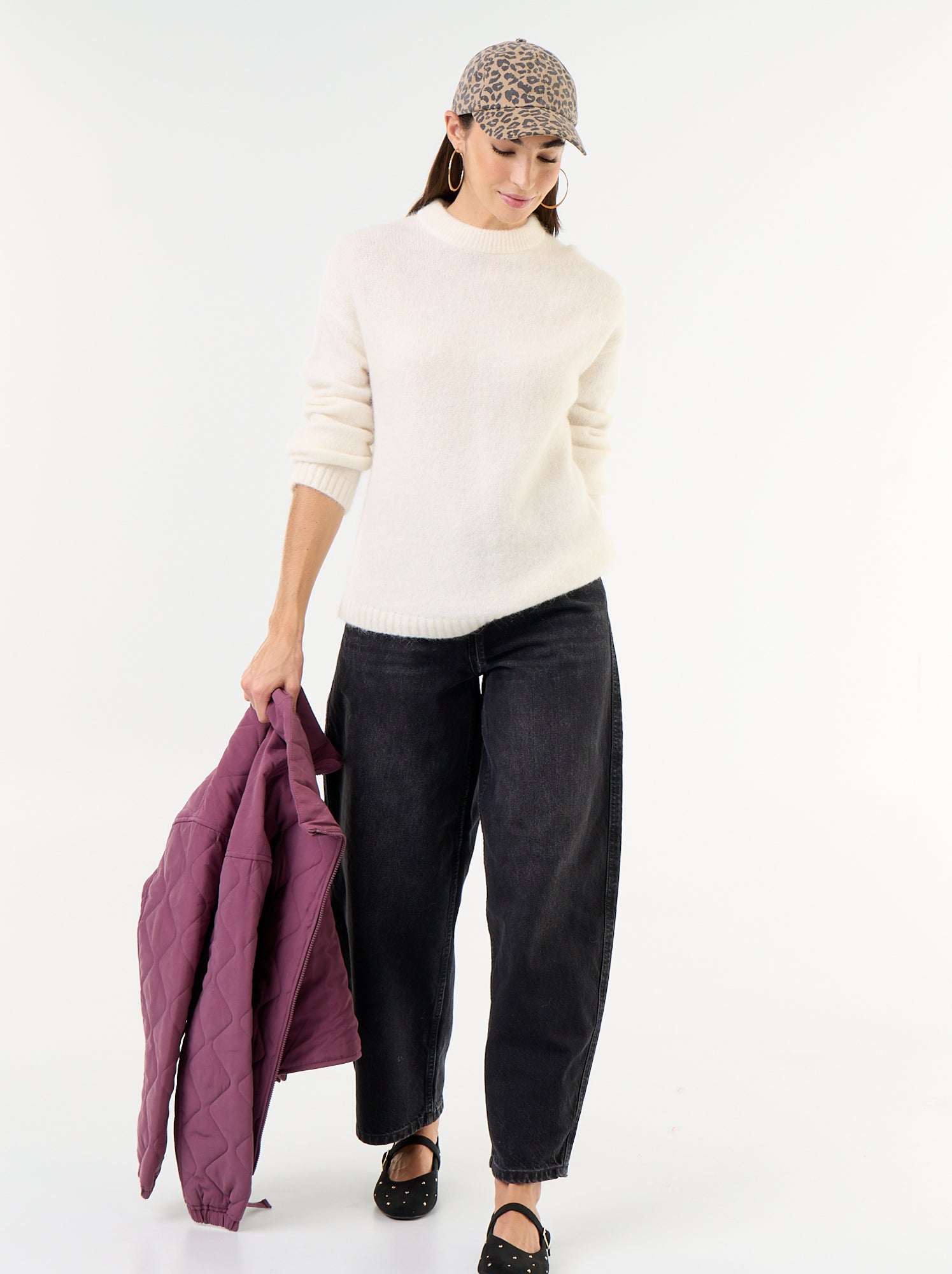 Pull chaud en mohair à col rond - Beige