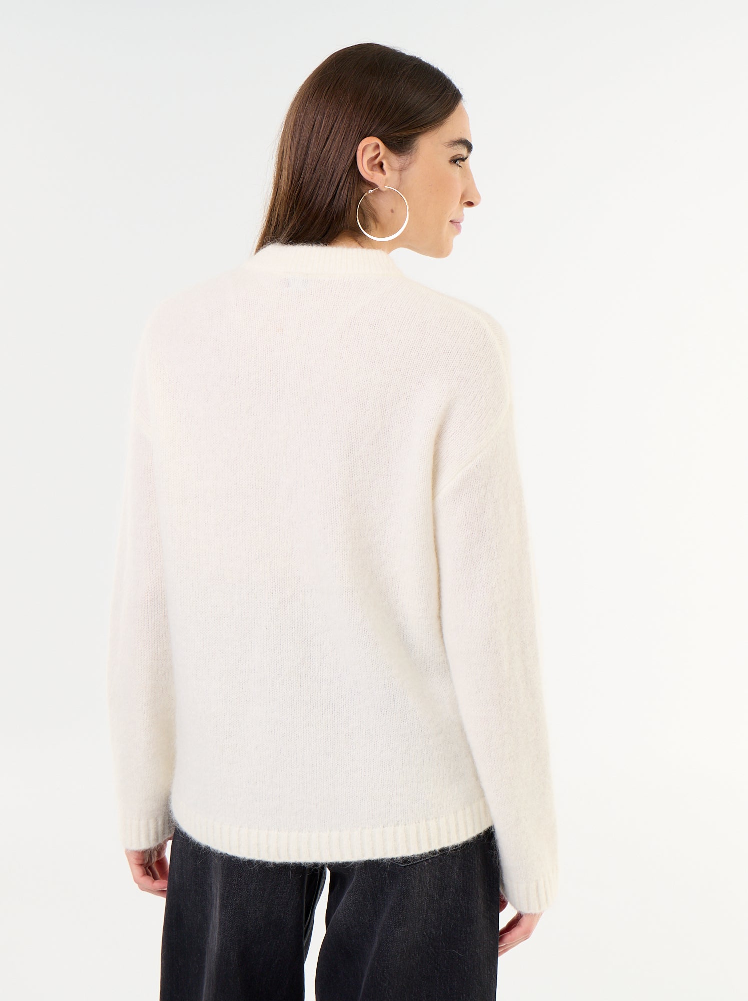 Pull chaud en mohair à col rond - Beige