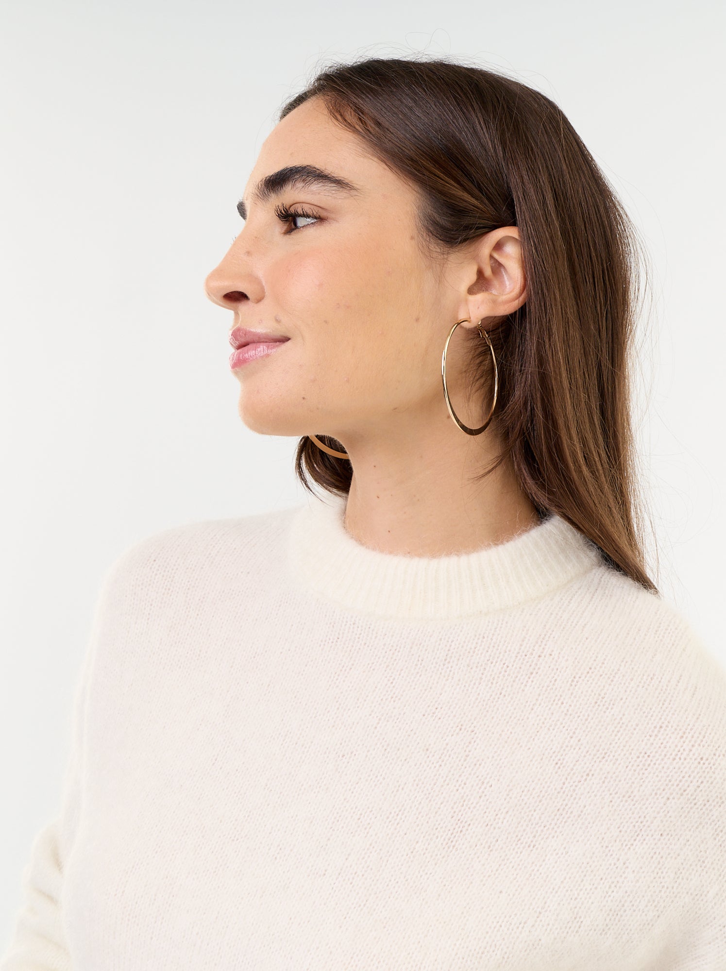 Pull chaud en mohair à col rond - Beige