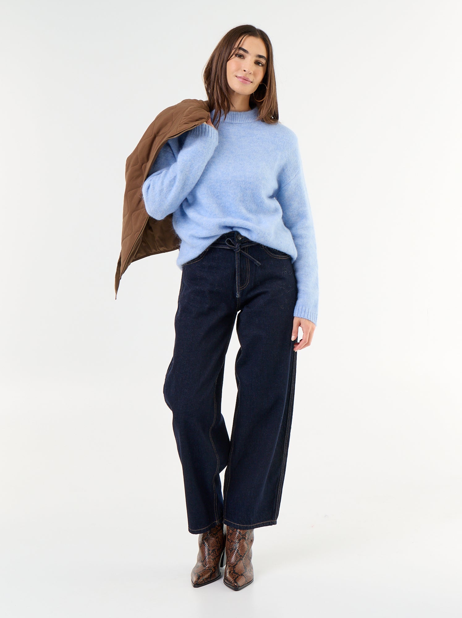Pull chaud en mohair à col rond - Bleu (GFU92_4)