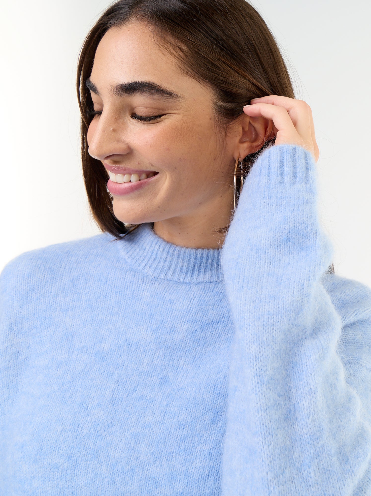 Pull chaud en mohair à col rond - Bleu (GFU92_4)