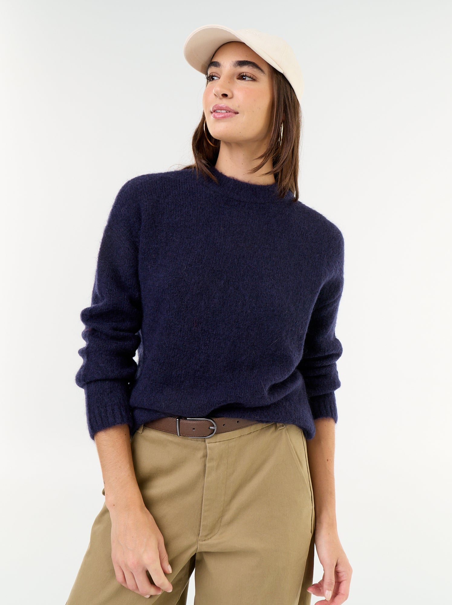 Pull chaud en mohair à col rond - Bleu (GFU92_6)
