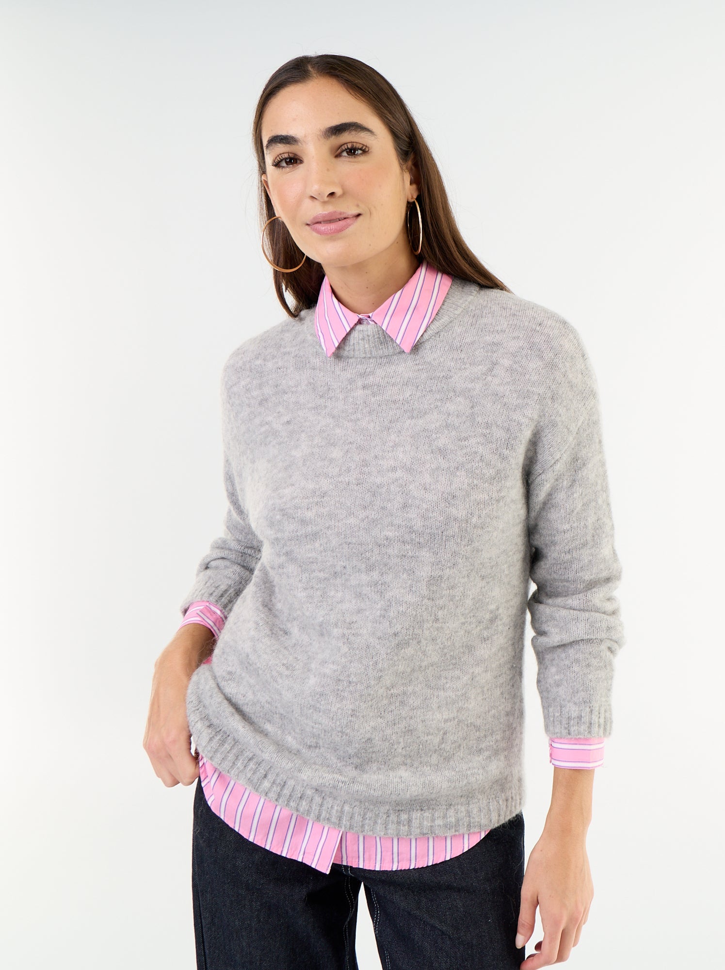 Pull chaud en mohair à col rond - Gris