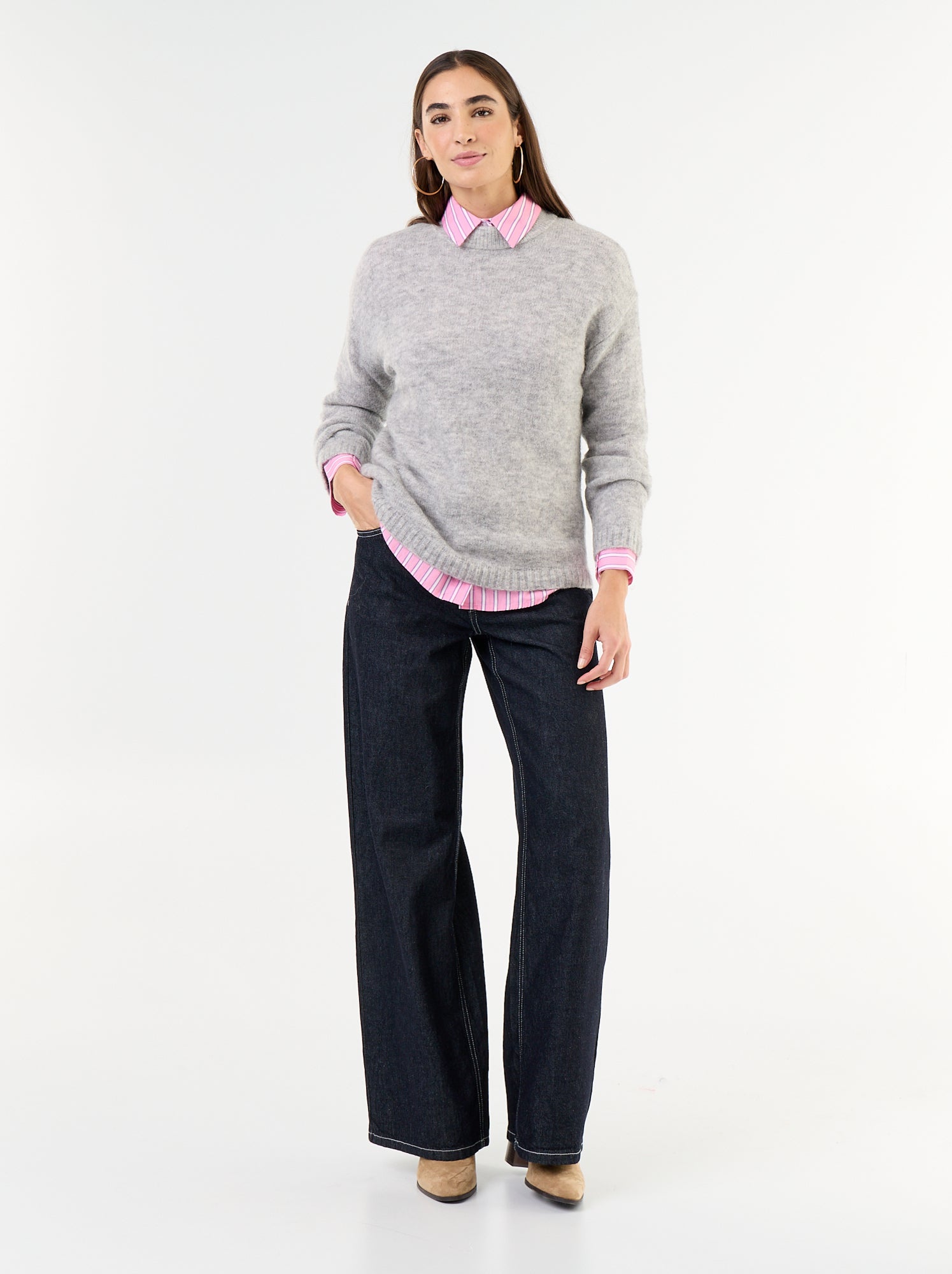 Pull chaud en mohair à col rond - Gris
