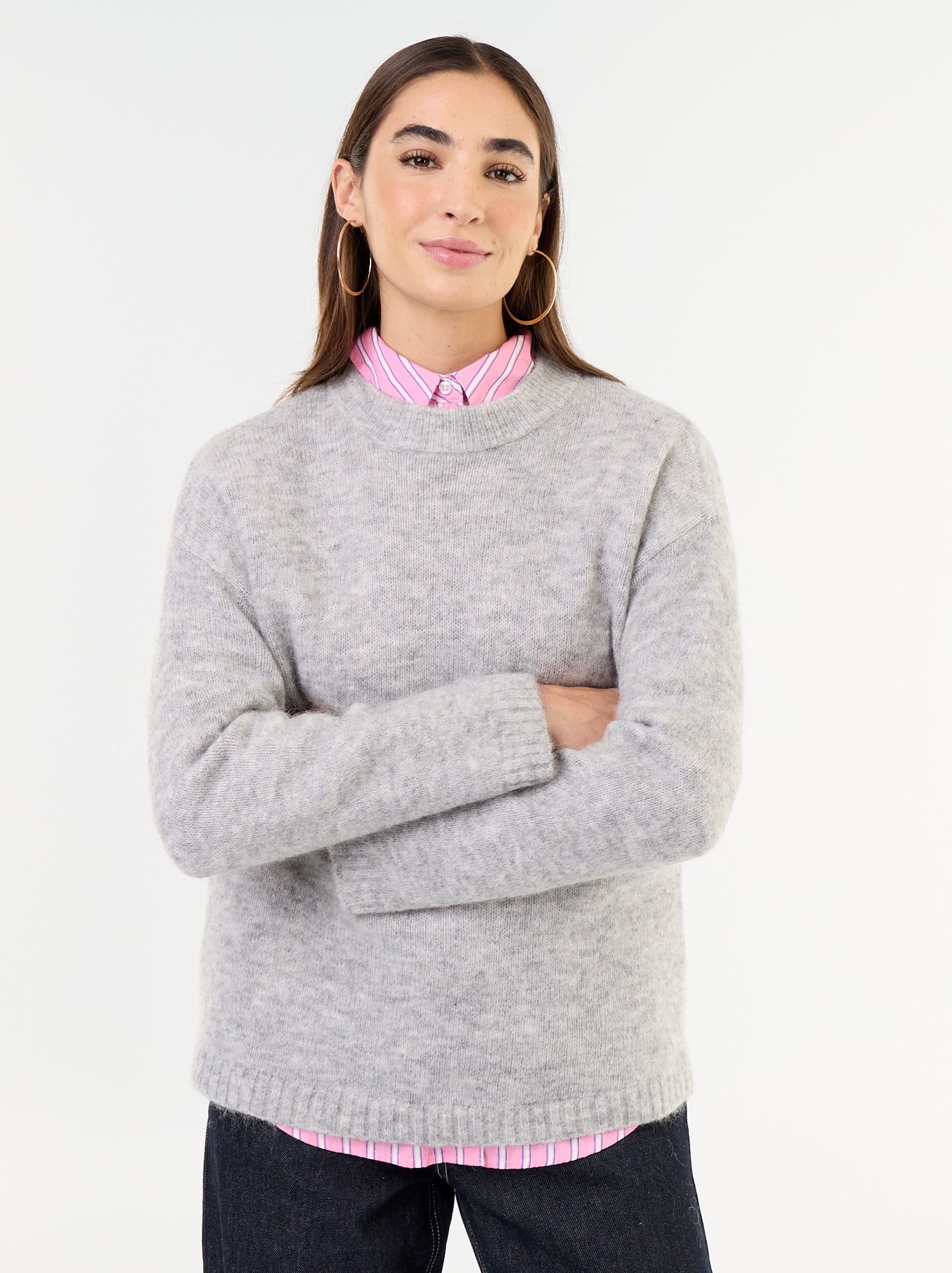 Pull chaud en mohair à col rond - Gris