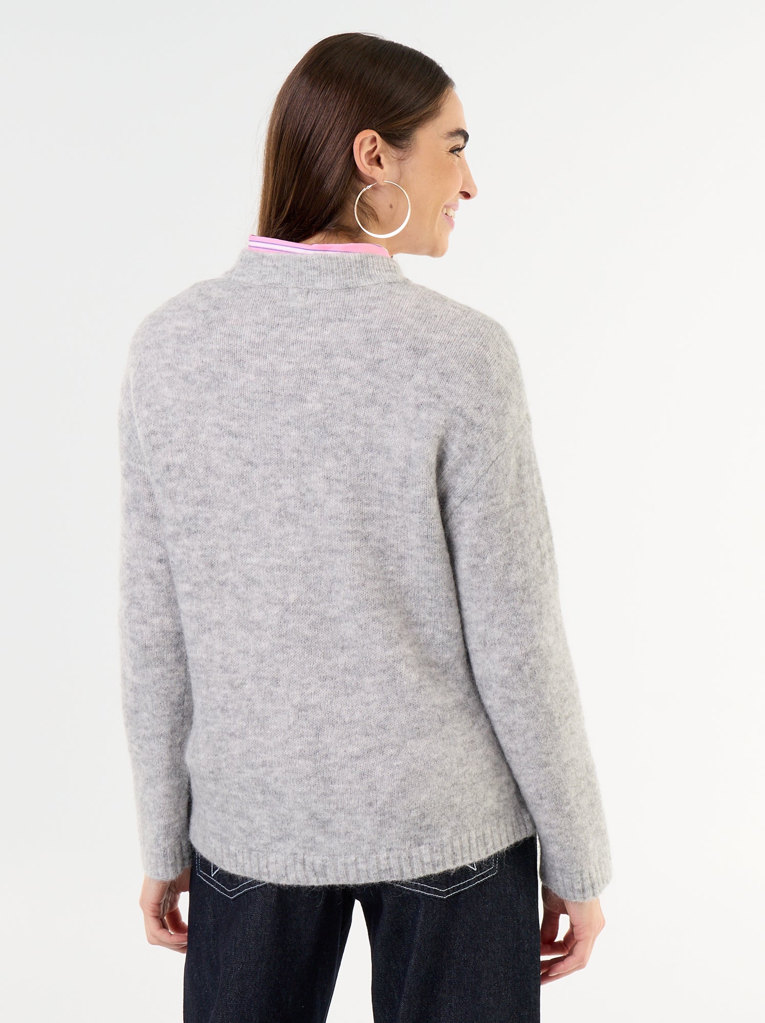 Pull chaud en mohair à col rond - Gris